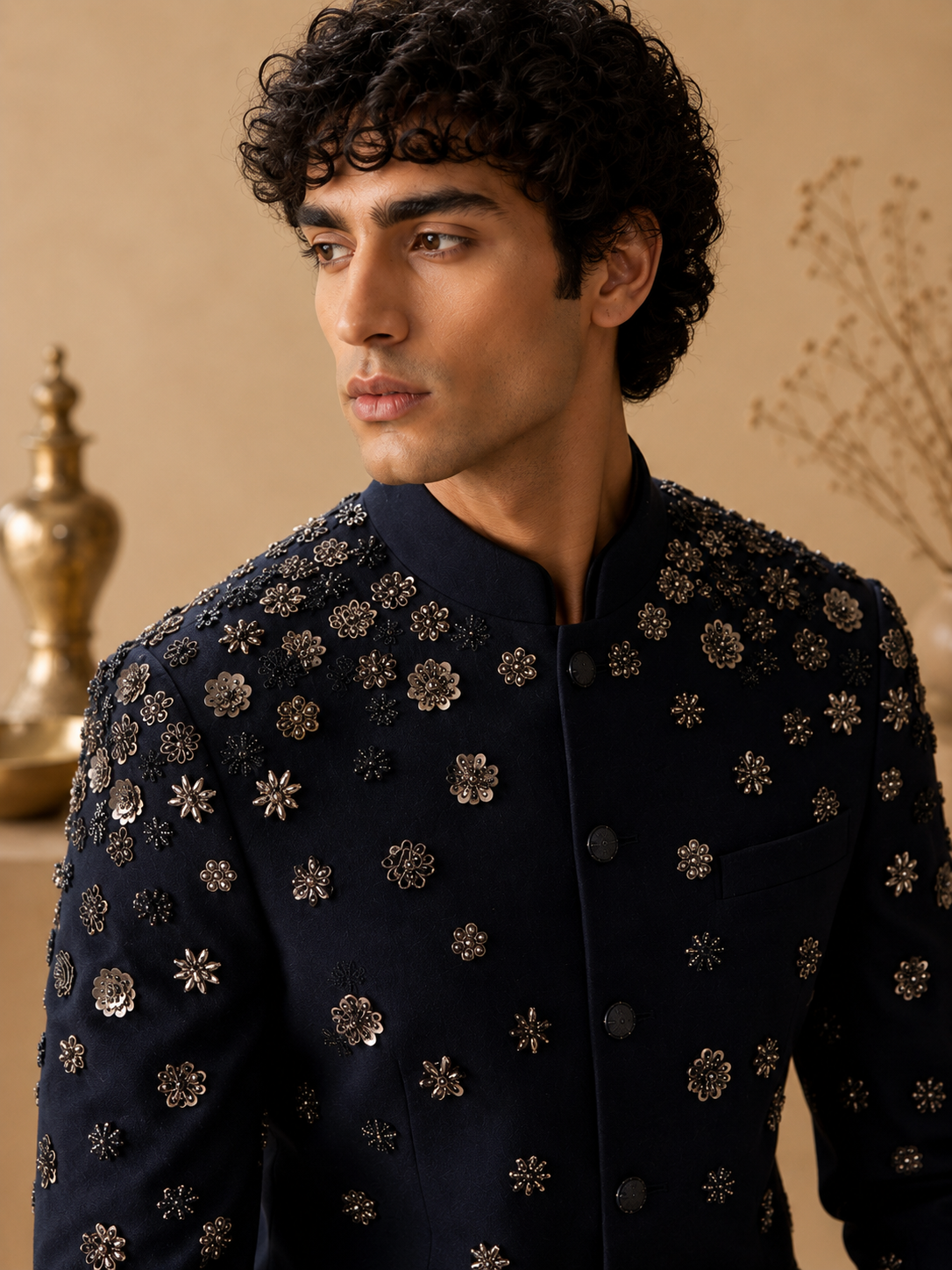 BANDGALA SET UNIQUE HAND EMBROIDERY ALL-OVER IN BLUE TONE