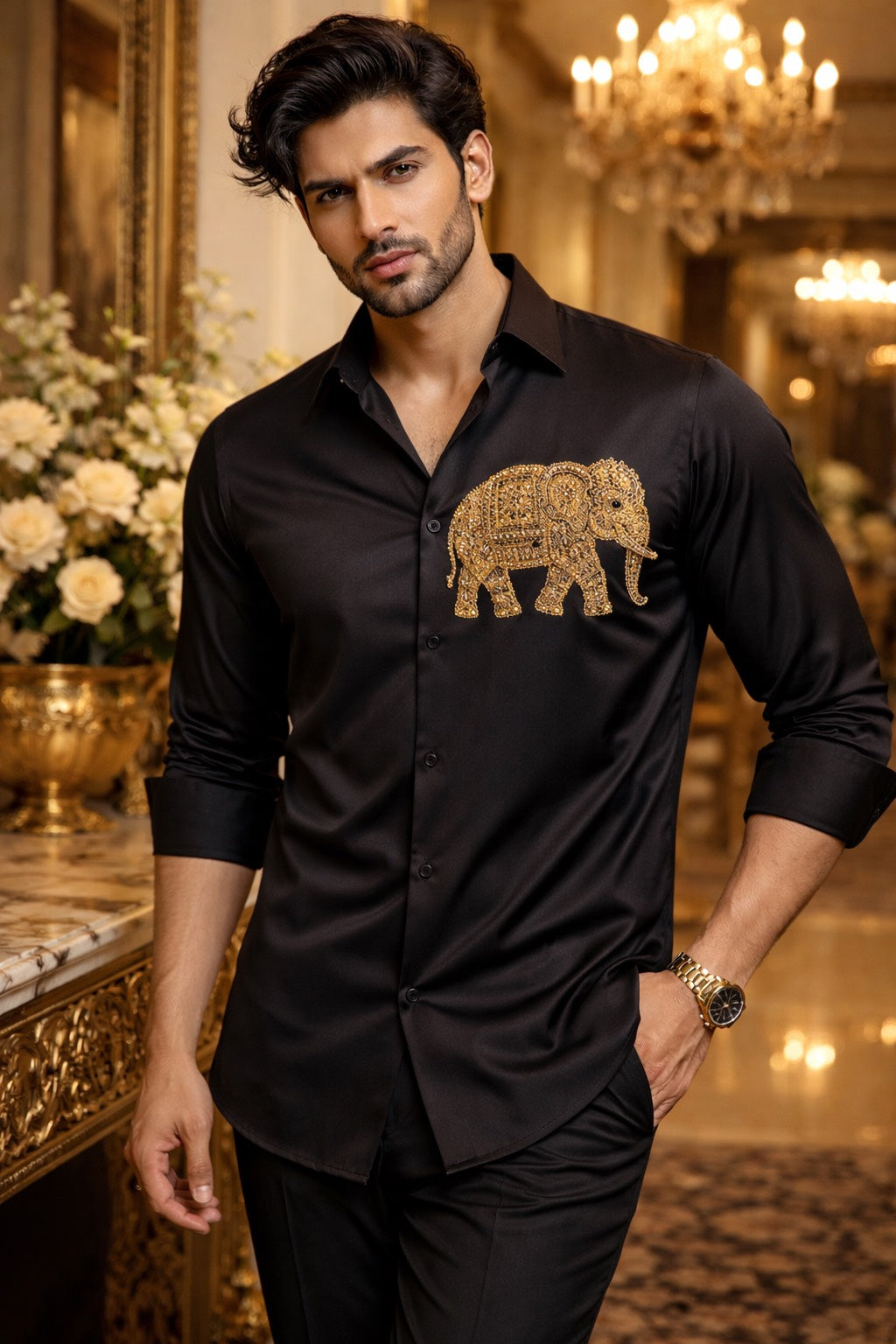 RICH LACK TONE SHIRT WITH HEAVY HAND EMBROIDERY , FOR EVERY OCCASIONS