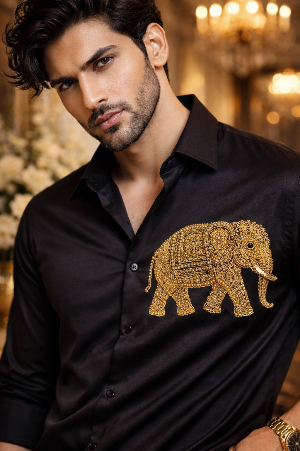 RICH LACK TONE SHIRT WITH HEAVY HAND EMBROIDERY , FOR EVERY OCCASIONS