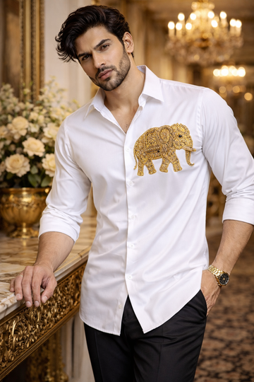 CLASSIC WHITE SHIRT WITH DETAILED HAND EMBROIDERY , FOR EVERY OCCASIONS