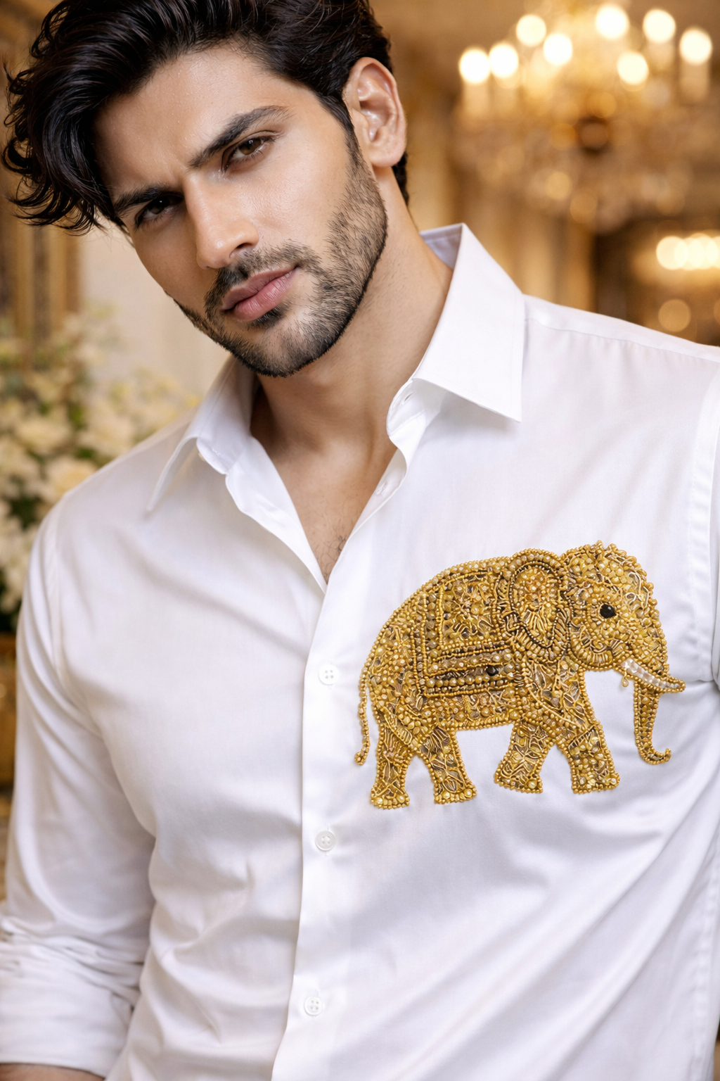 CLASSIC WHITE SHIRT WITH DETAILED HAND EMBROIDERY , FOR EVERY OCCASIONS