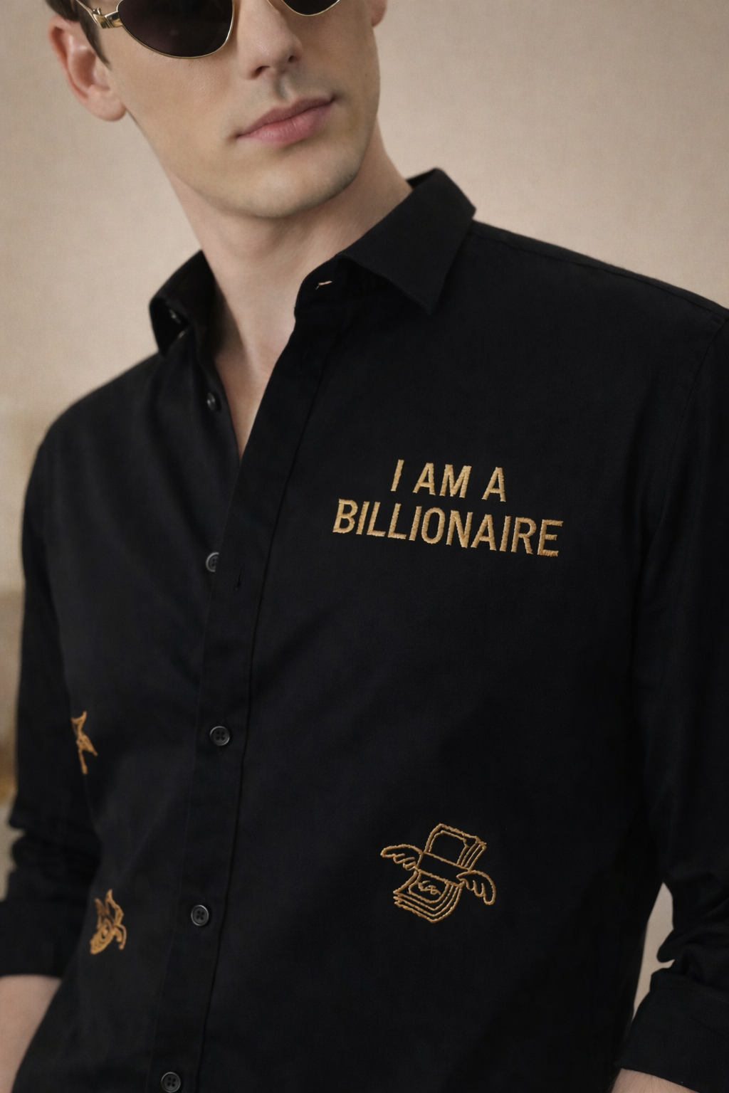 ROYAL BLACK SHIRT WITH UNIQUE EMBROIDERY