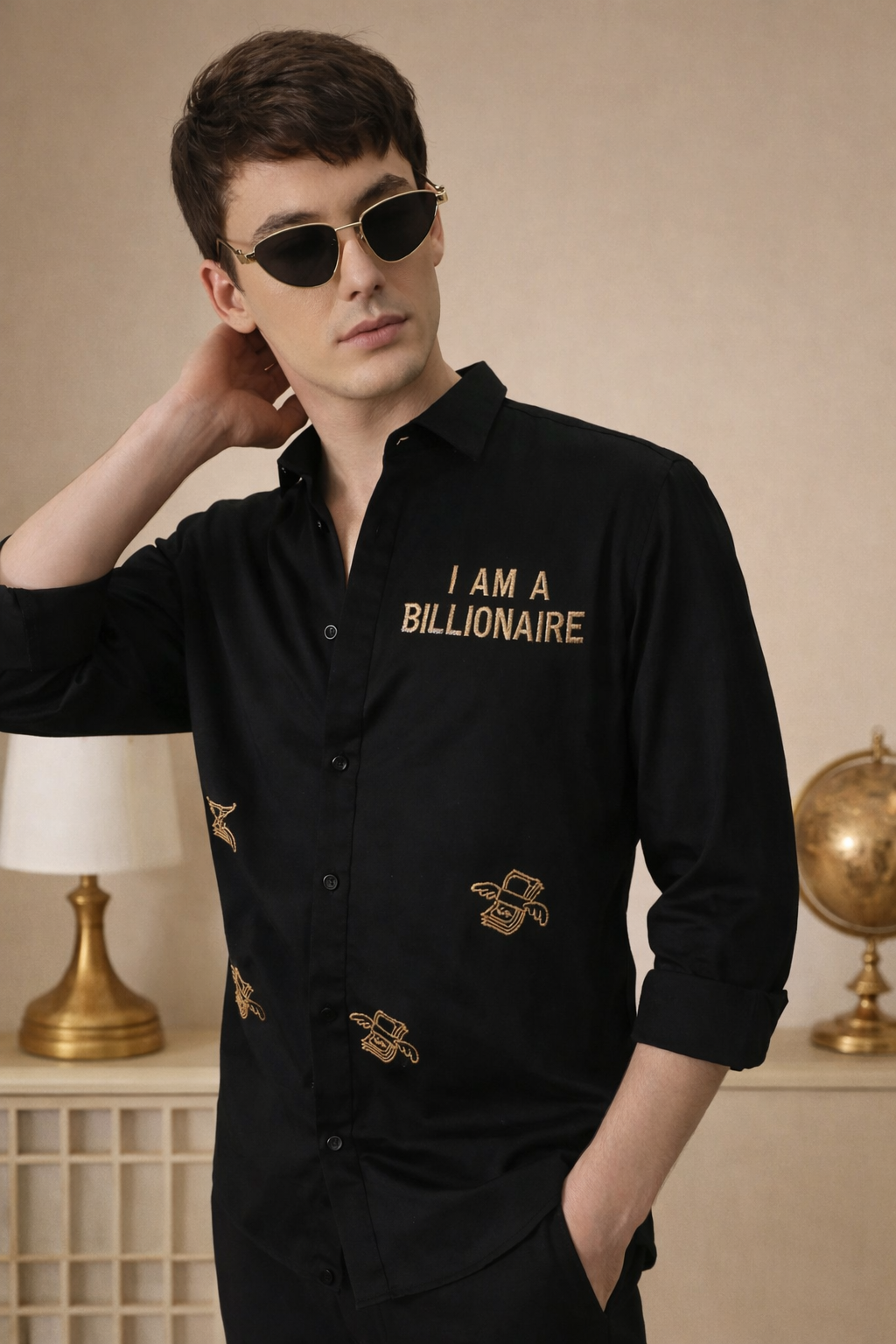 ROYAL BLACK SHIRT WITH UNIQUE EMBROIDERY