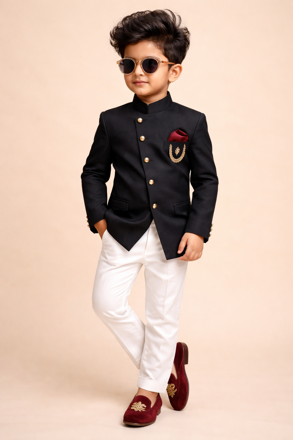 UNIQUE PATTERN BLACK & WHITE BANDHGALA SET FOR BOYS