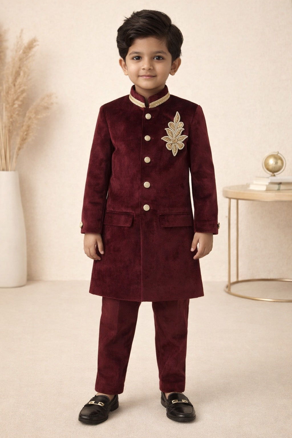 KID'S SHERWANI SET IN MAROON VELVET FOR EVERY WEDDING EVE