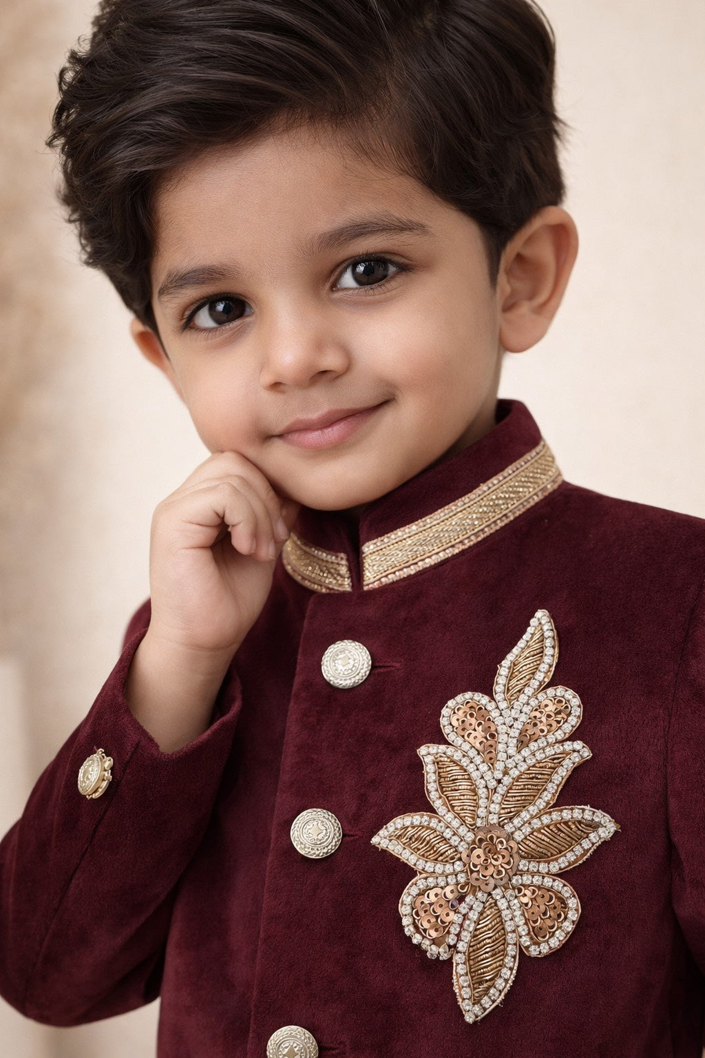 KID'S SHERWANI SET IN MAROON VELVET FOR EVERY WEDDING EVE