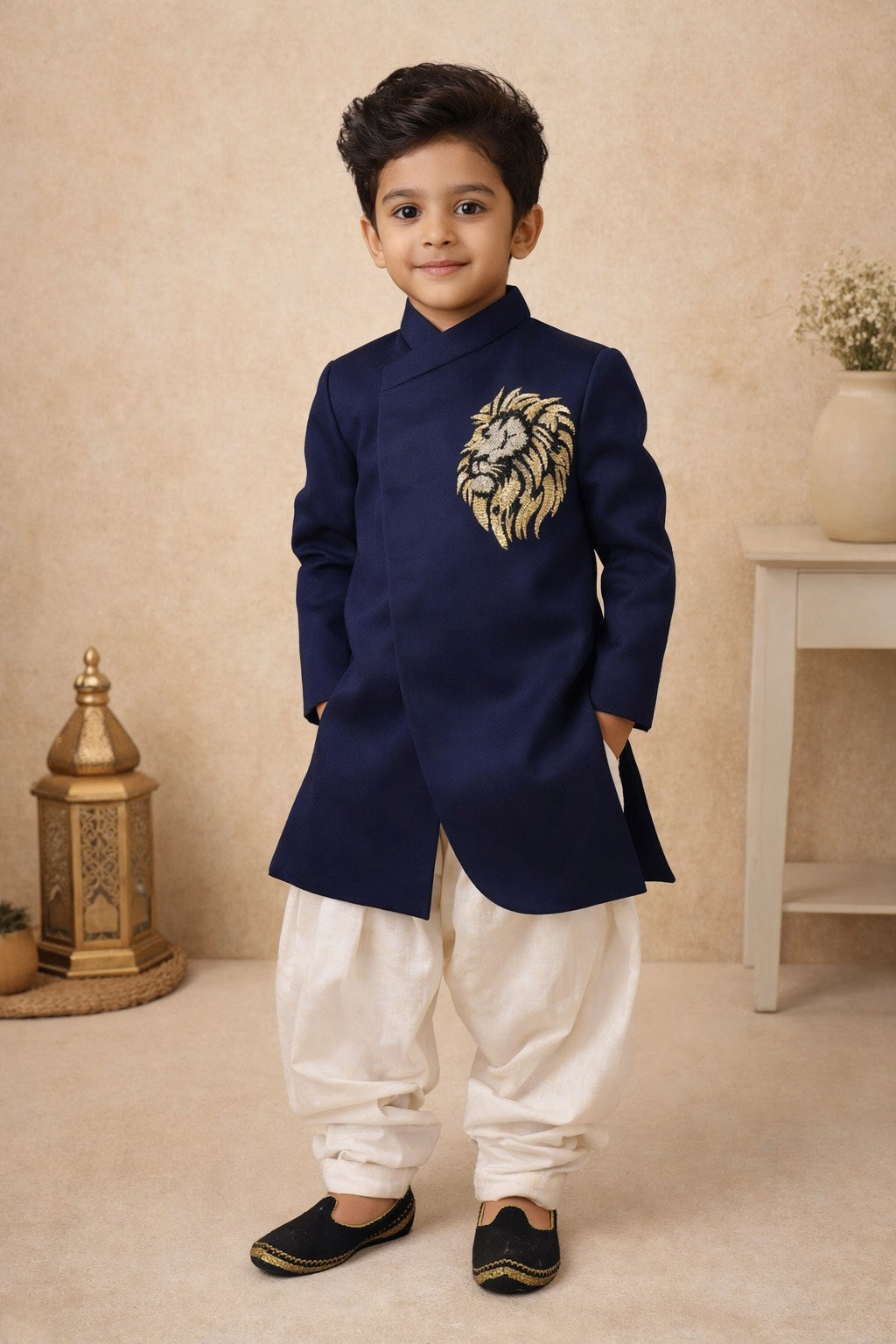 KID'S SHERWANI SET IN BLUE TONE WITH UNIQUE PATTERN & HEAVY EMBROIDERY