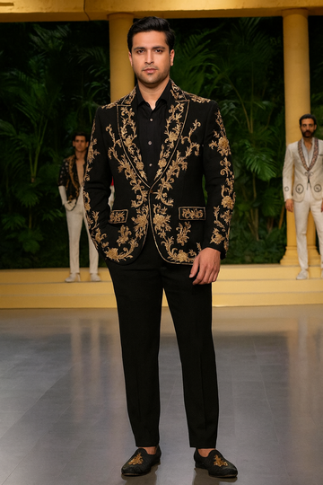 ROYAL BLACK DESIGNER BLAZER SET WITH PREMIUM HAND-EMBROIDERY