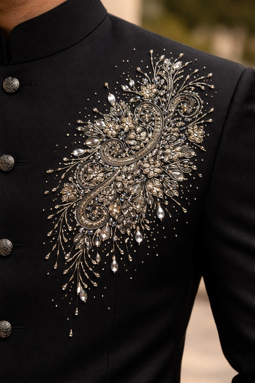 RICH BLACK JODHPURI SET WITH UNIQUE HANDWORK EMBROIDERY FOR EVERY WEDDING OCCASIONS