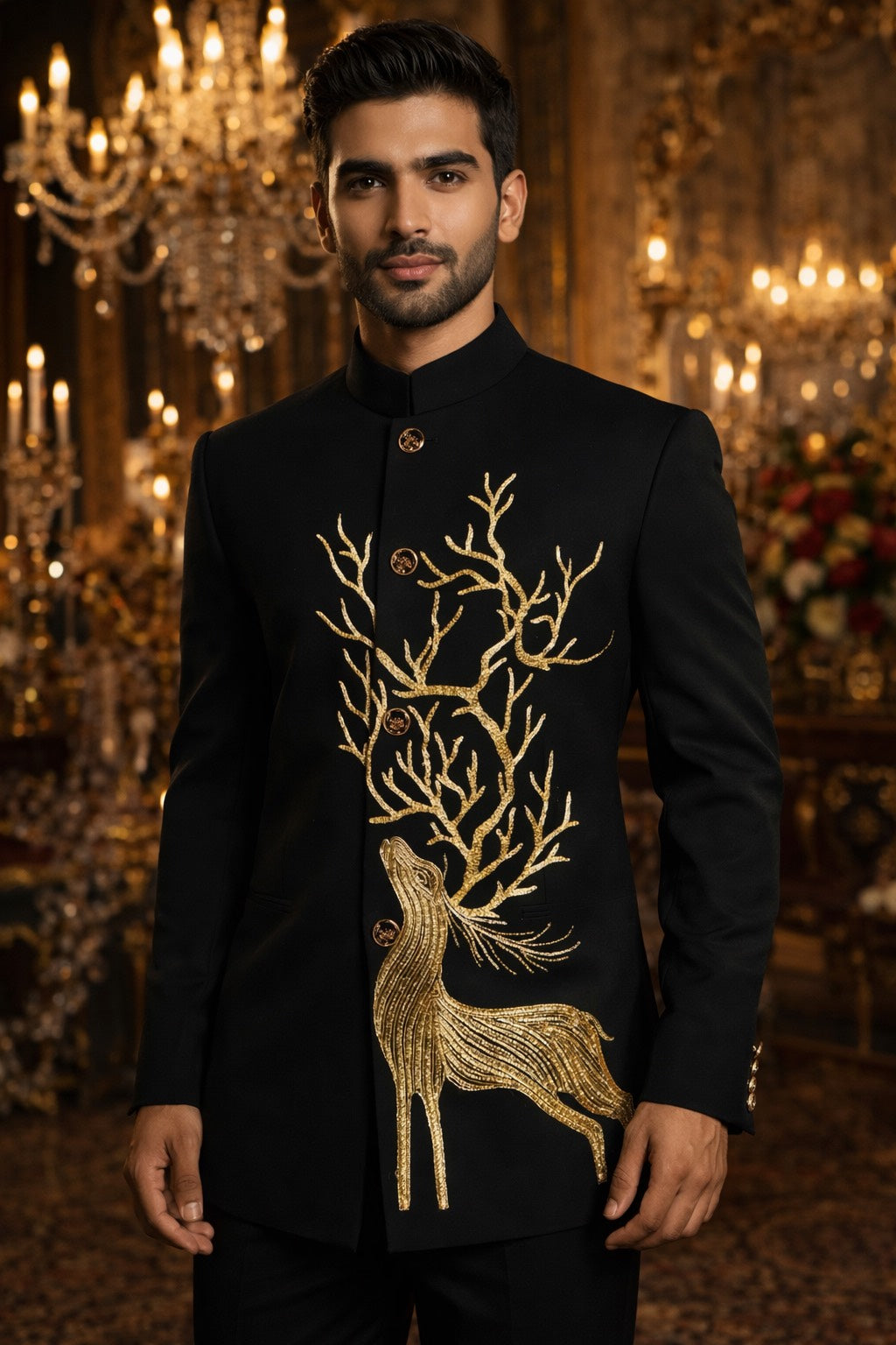 CLASSY BLACK JODHPURI SET WITH HEAVY HAND EMBROIDERY FOR EVERY WEDDING OCCASIONS