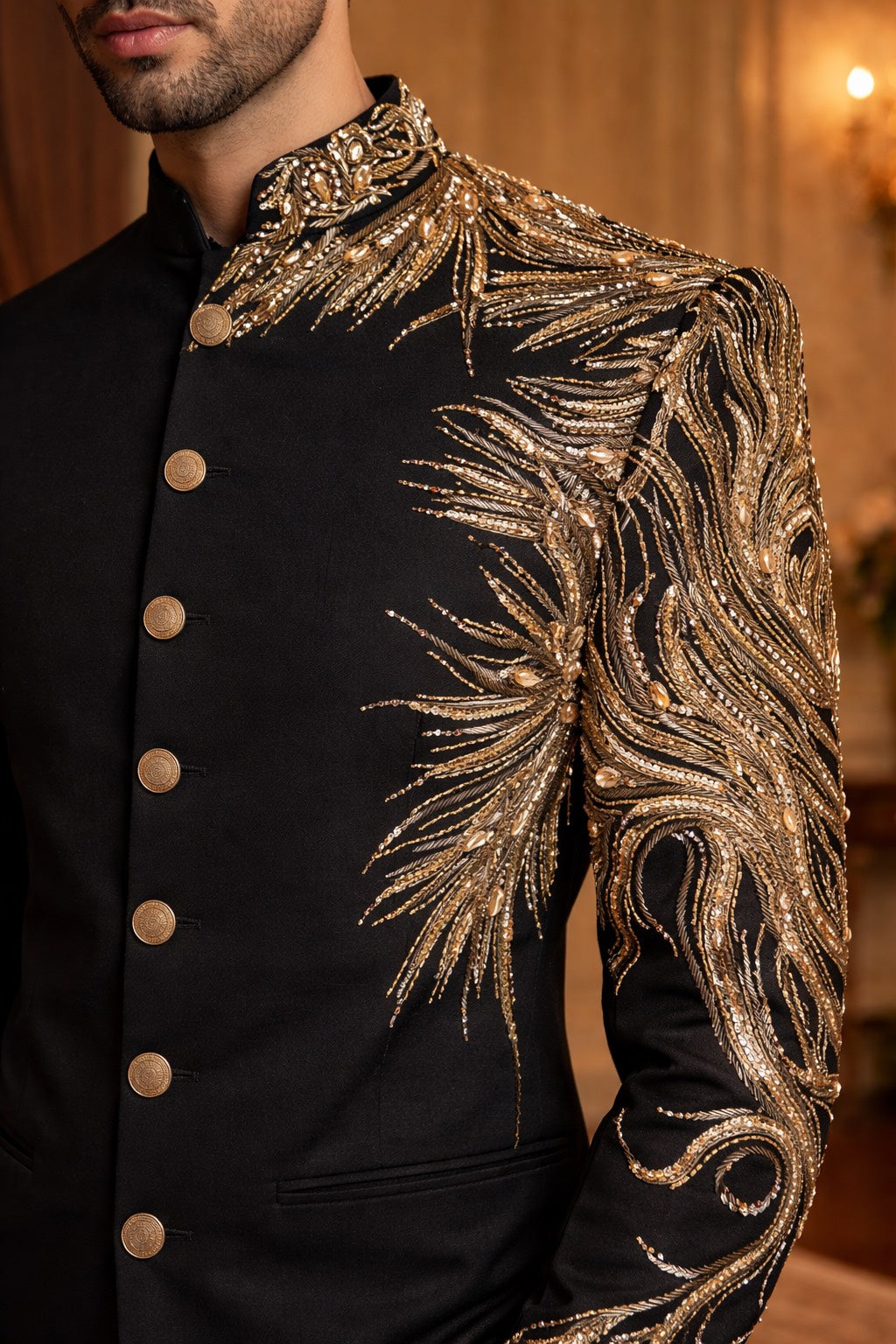 RICH BLACK JODHPURI SET WITH HEAVY HAND WORK FOR EVERY WEDDING OCCASIONS