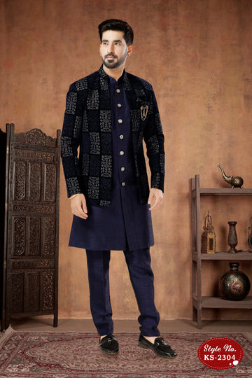 3 PC INDO-WESTERN SET IN BLUE HUE