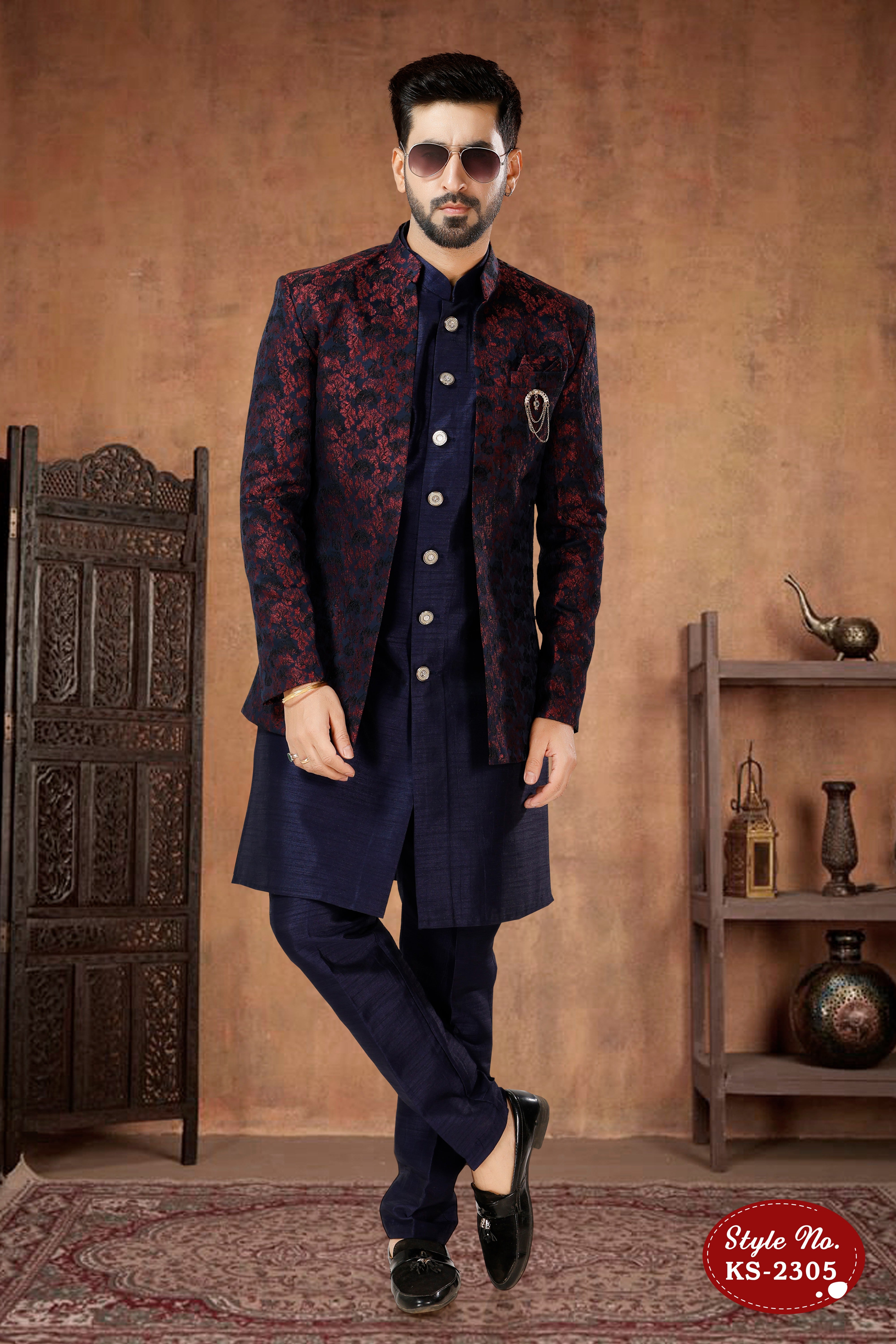 BLUE TONE 3 PC INDO-WETSERN SET FOR EVERY OCCASION