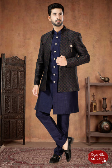3 PC INDO-WESTERN SET WITH ALL-OVER THREAD EMBROIDERY