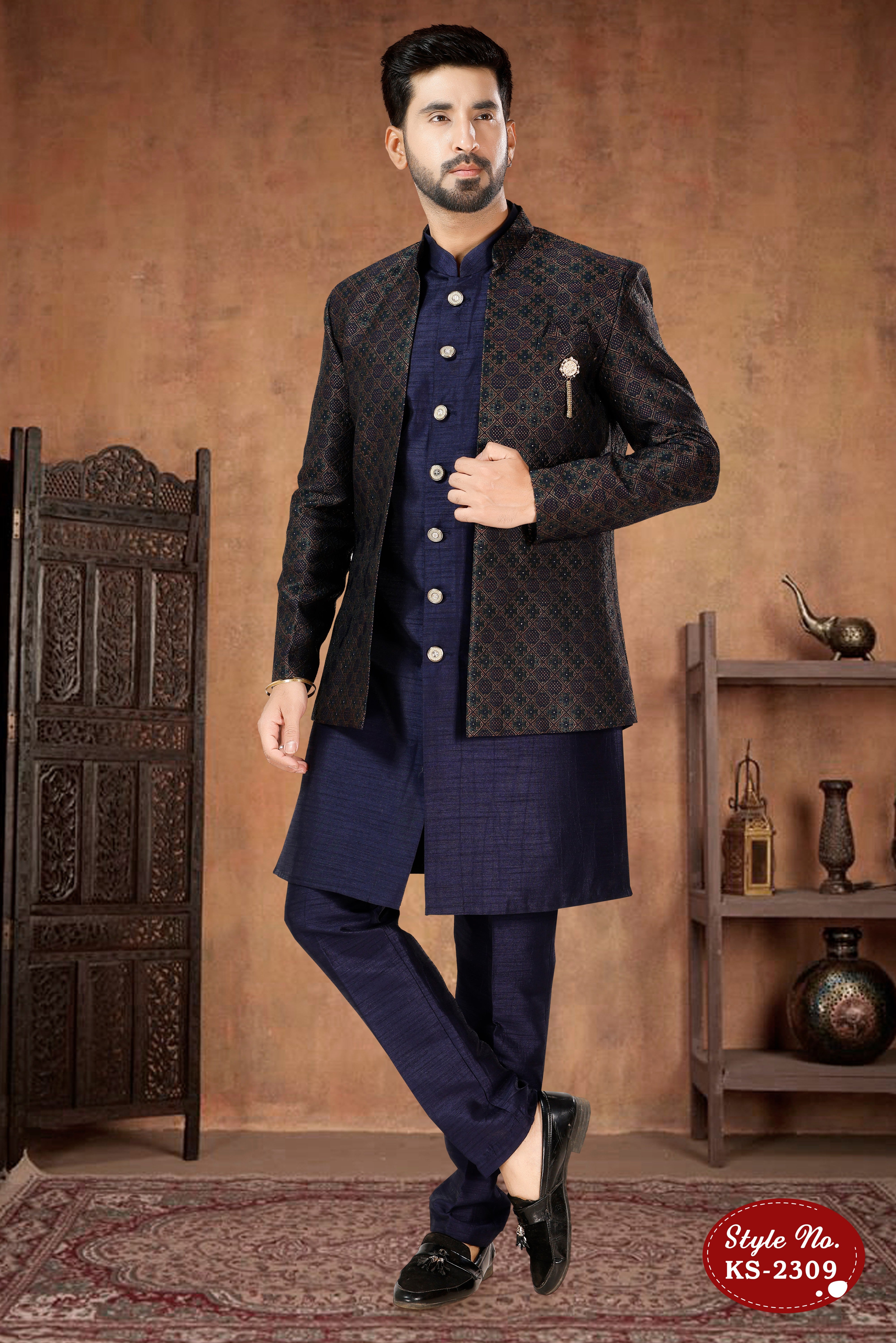 3 PC INDO-WESTERN SET WITH ALL-OVER THREAD EMBROIDERY