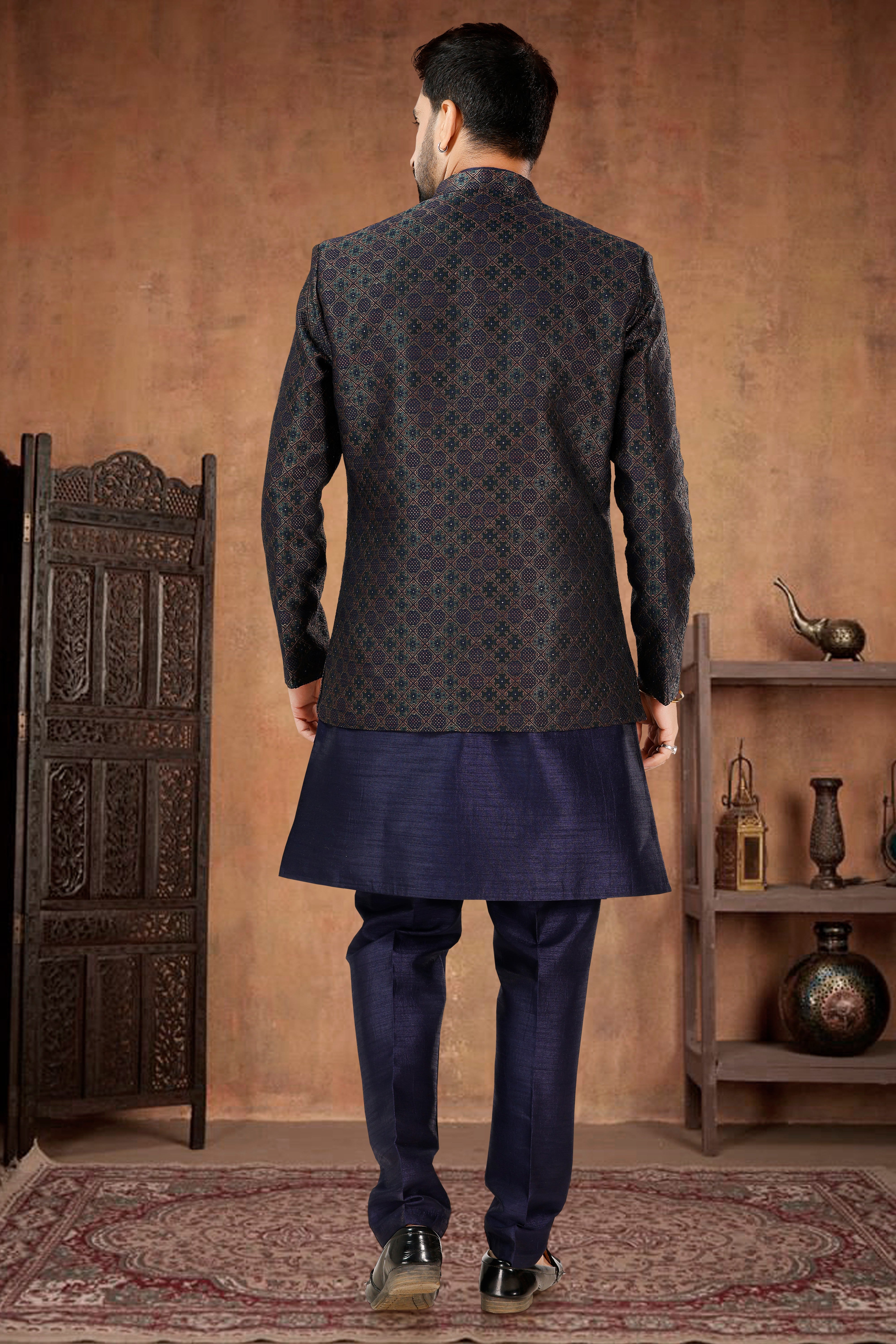 3 PC INDO-WESTERN SET WITH ALL-OVER THREAD EMBROIDERY