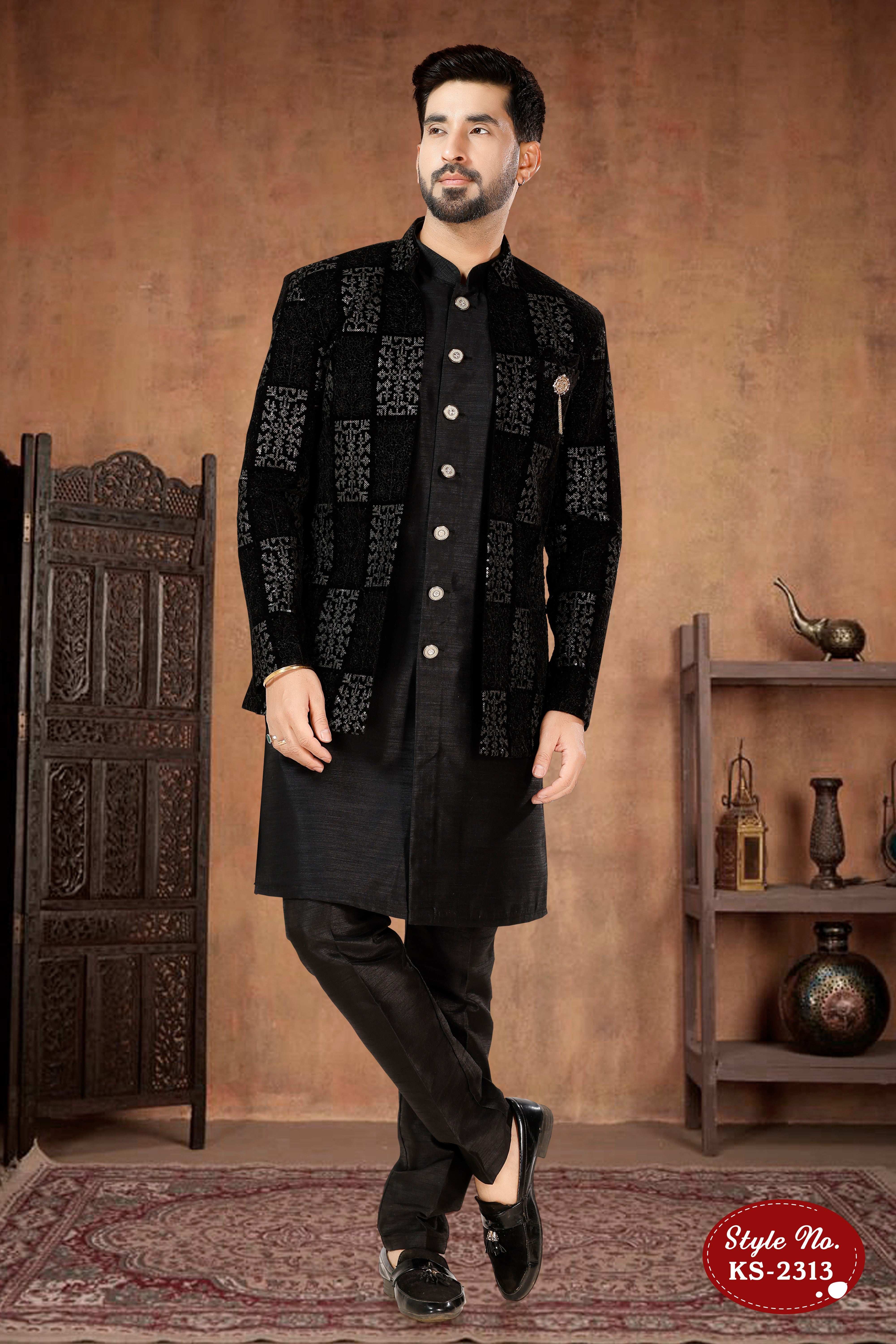 VELVET 3 PC INDO-WESTERN SET IN BLACK HUE