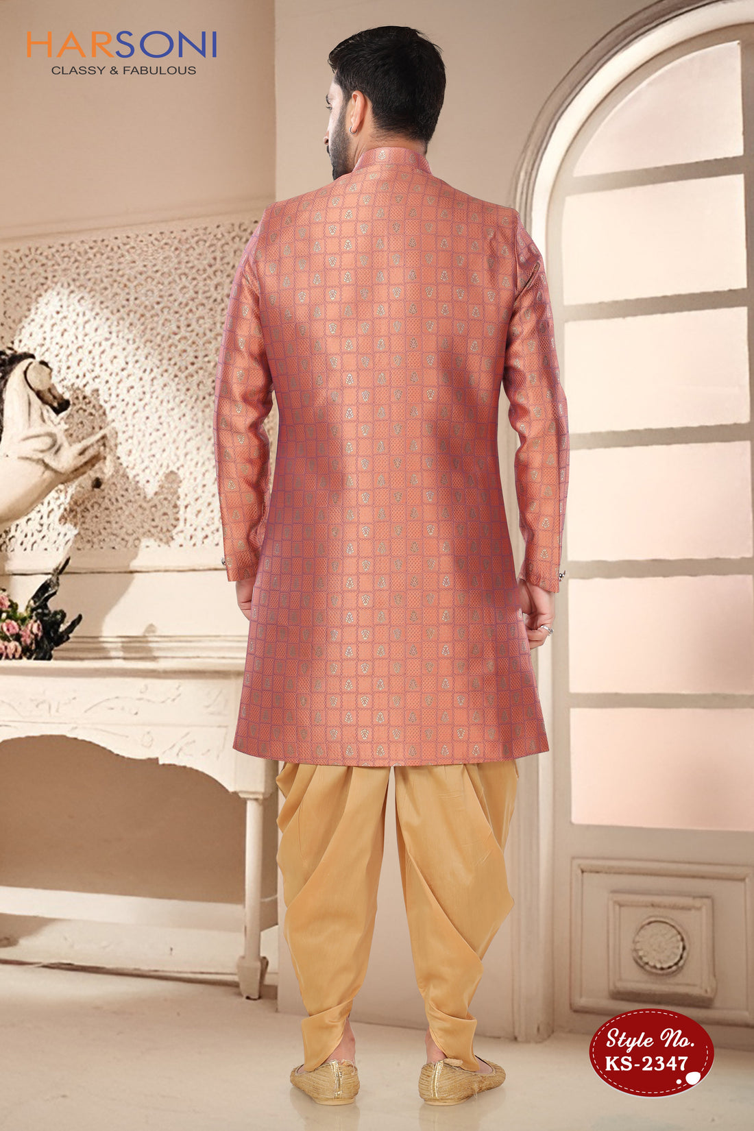 PINK TONE INDO-WESTERN SET IN SELF-DESIGN