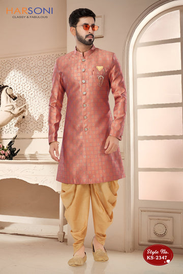 PINK TONE INDO-WESTERN SET IN SELF-DESIGN
