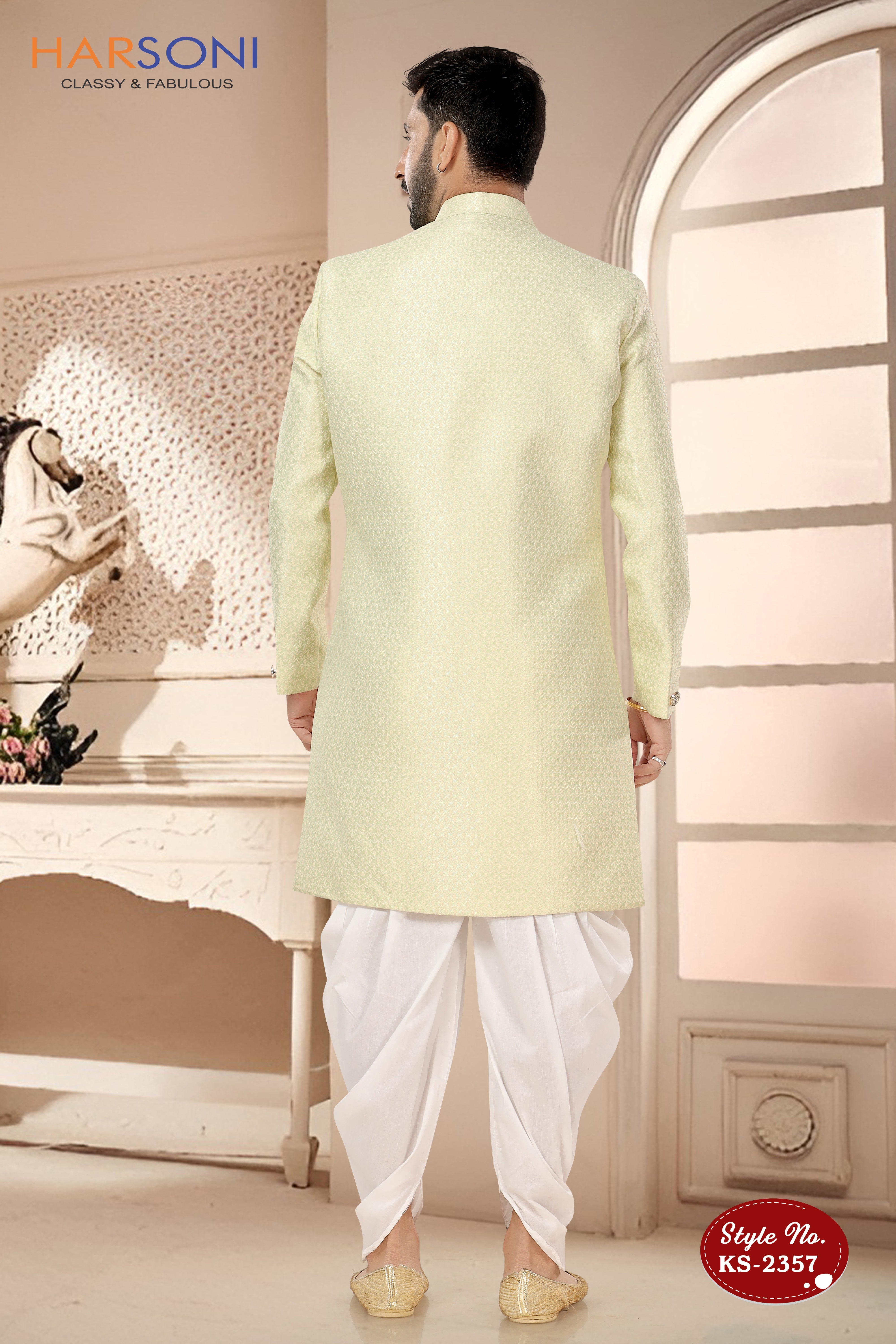 SELF-DESIGN INDO-WESTERN SET IN GREEN TONE