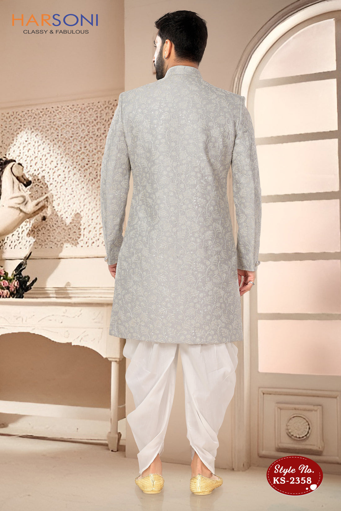 GREY INDO-WESTERN SET WITH HEAVY EMBROIDERY ALL-OVER