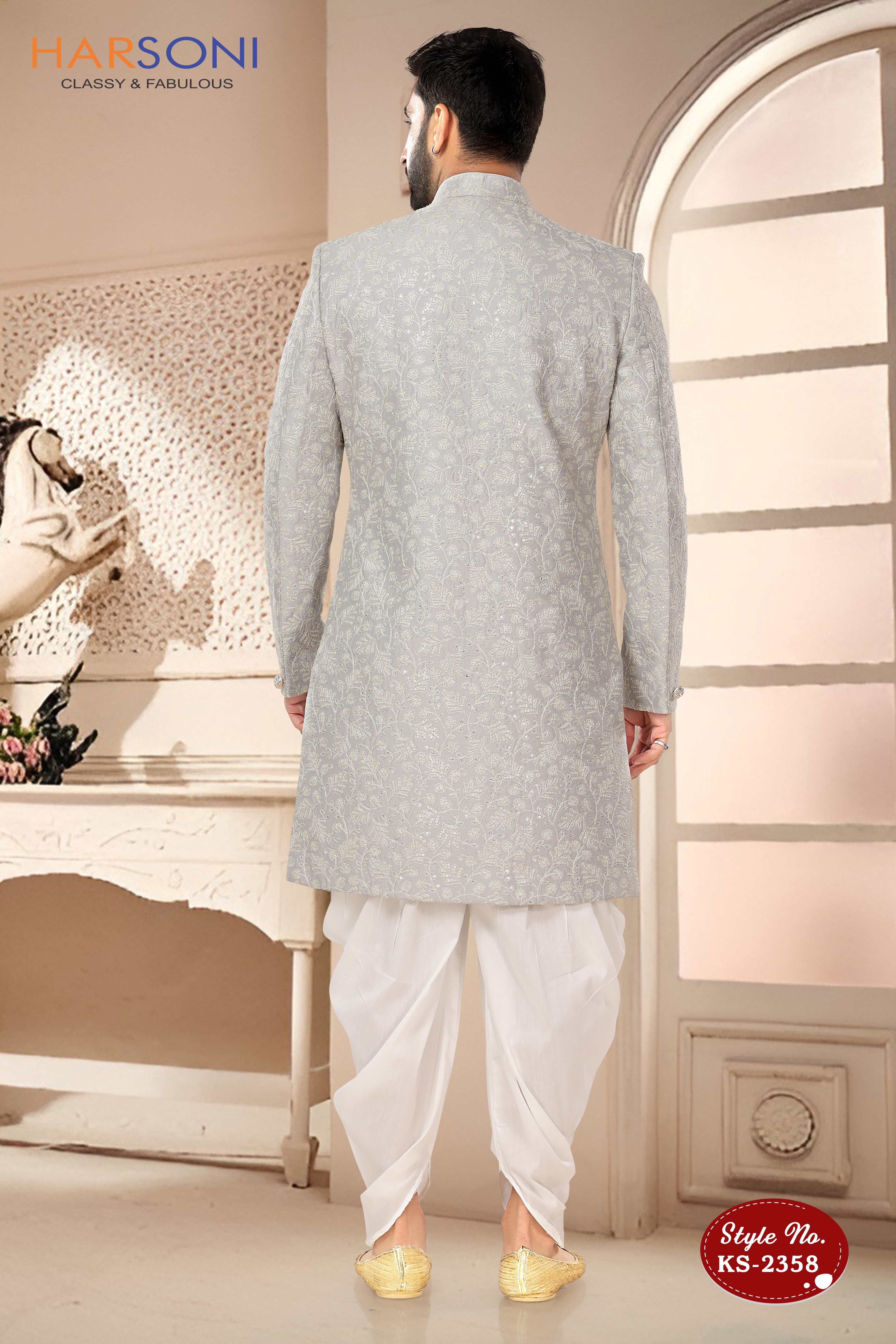 GREY INDO-WESTERN SET WITH HEAVY EMBROIDERY ALL-OVER