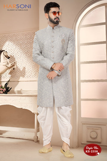 GREY INDO-WESTERN SET WITH HEAVY EMBROIDERY ALL-OVER