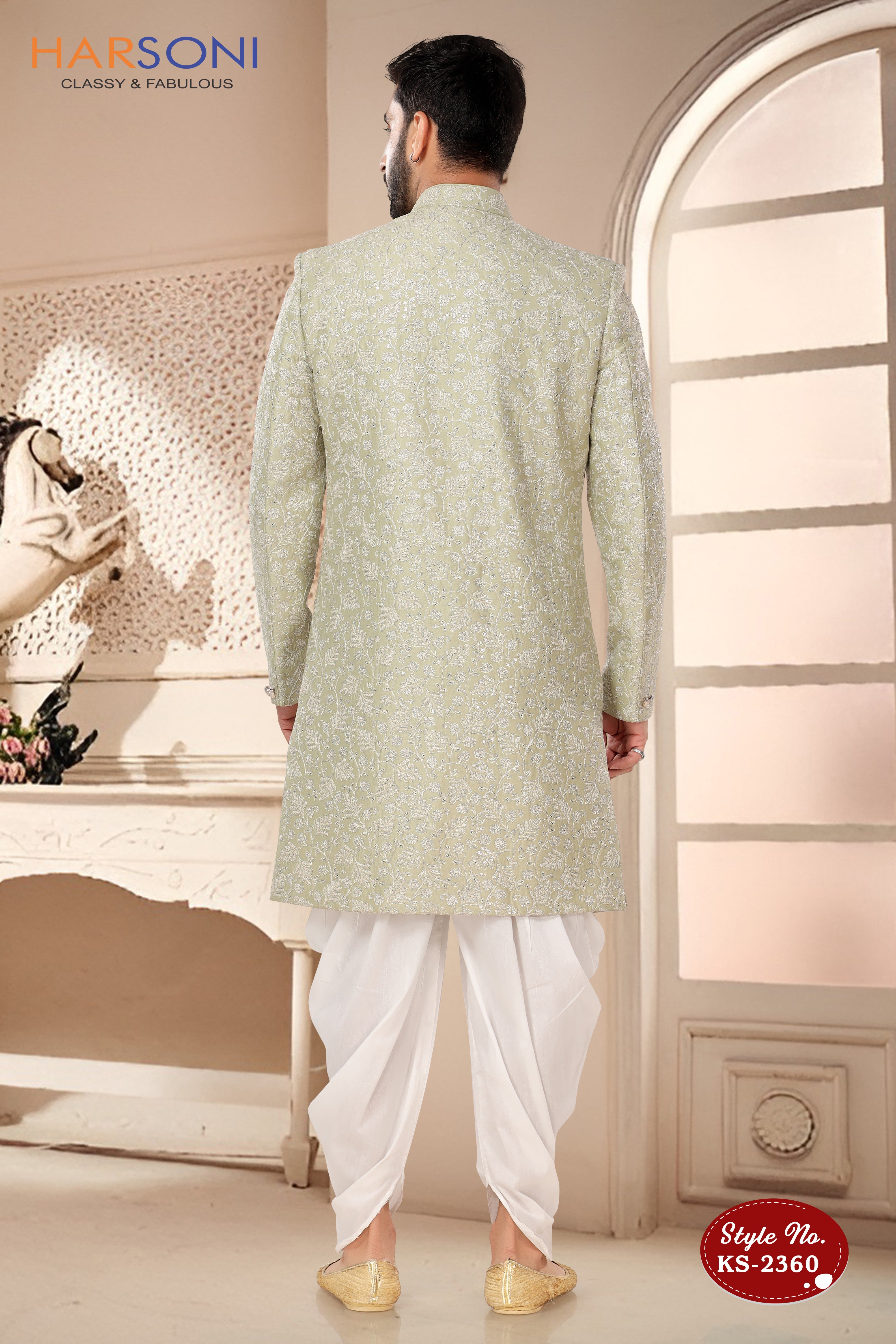 HEAVY EMBROIDERY INDO-WESTERN SET IN GREEN