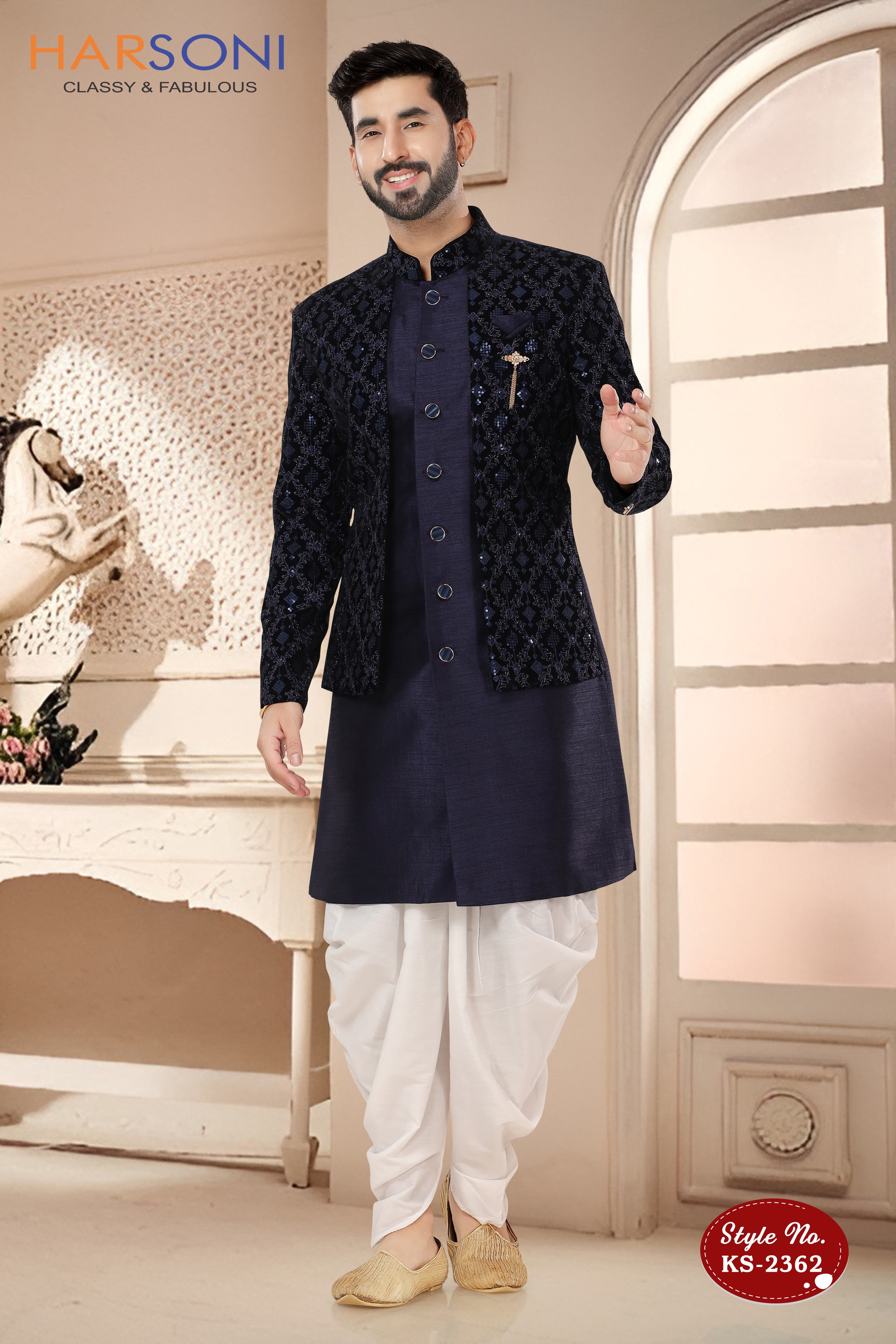UNIQUE STYLE INDO-WESTERN SET IN BLUE TONE