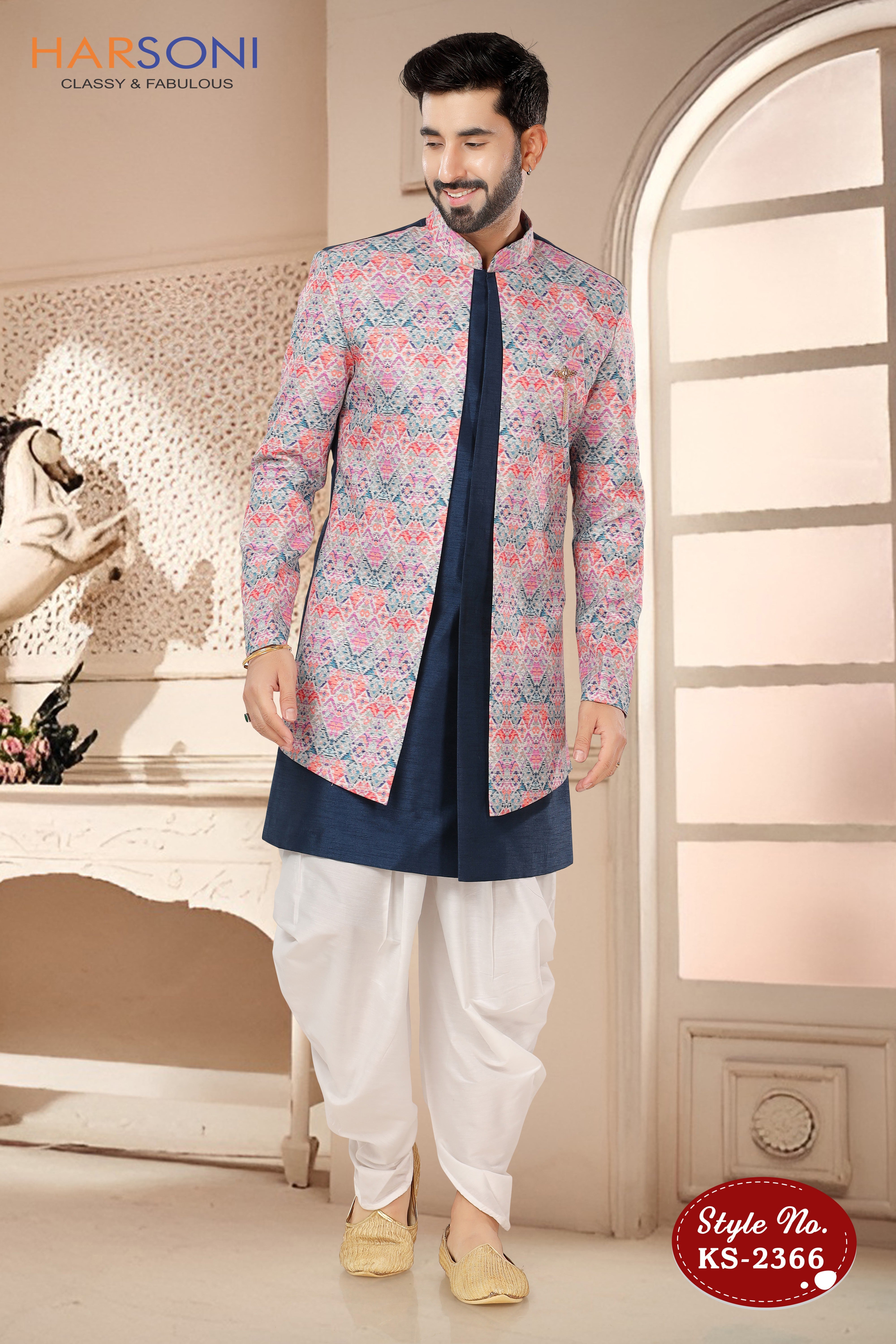 BLUE HUE INDO-WESTERN SET WITH ATTACHED UNIQUE JACKET
