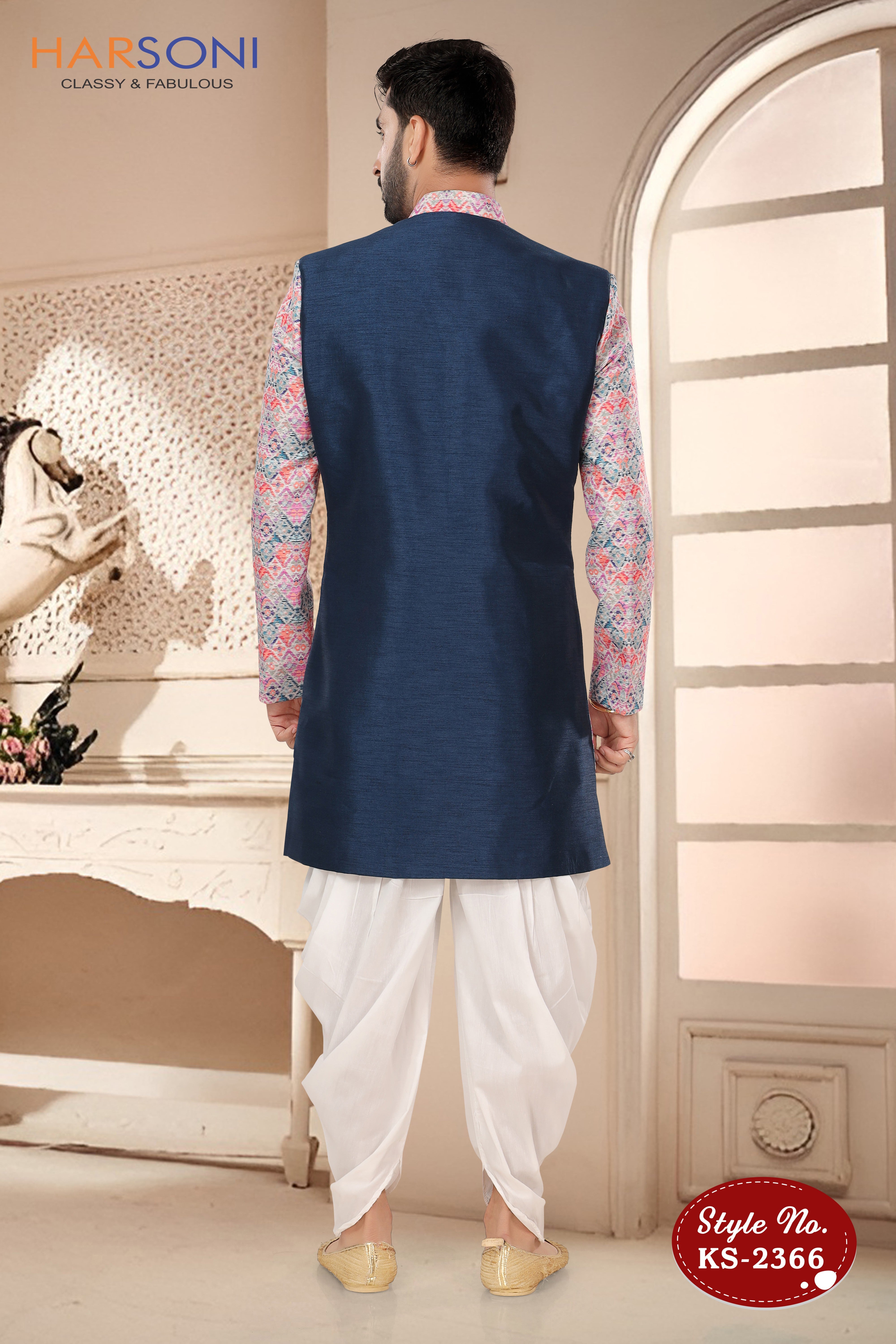 BLUE HUE INDO-WESTERN SET WITH ATTACHED UNIQUE JACKET