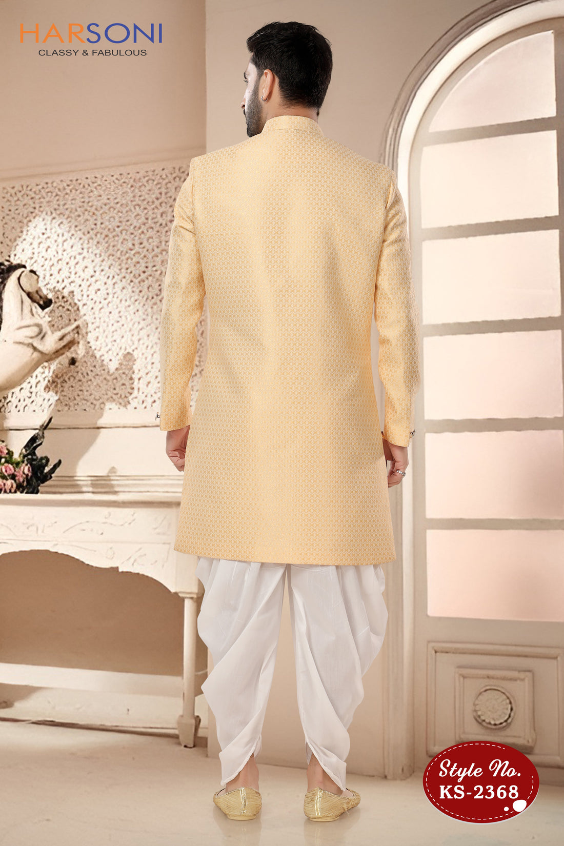 YELLOW HUE INDO-WESTERN SET WITH SELF-DESIGN