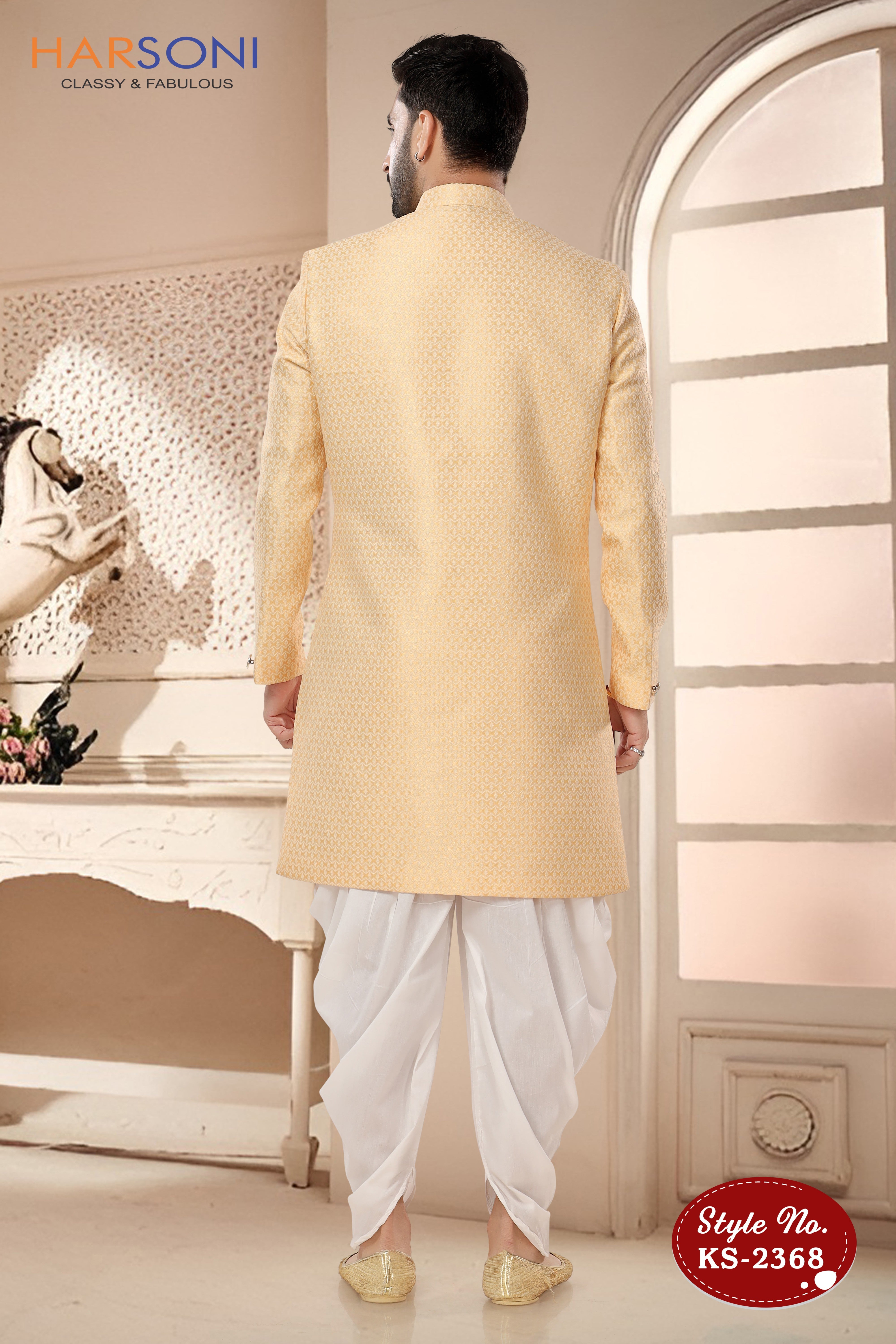 YELLOW HUE INDO-WESTERN SET WITH SELF-DESIGN