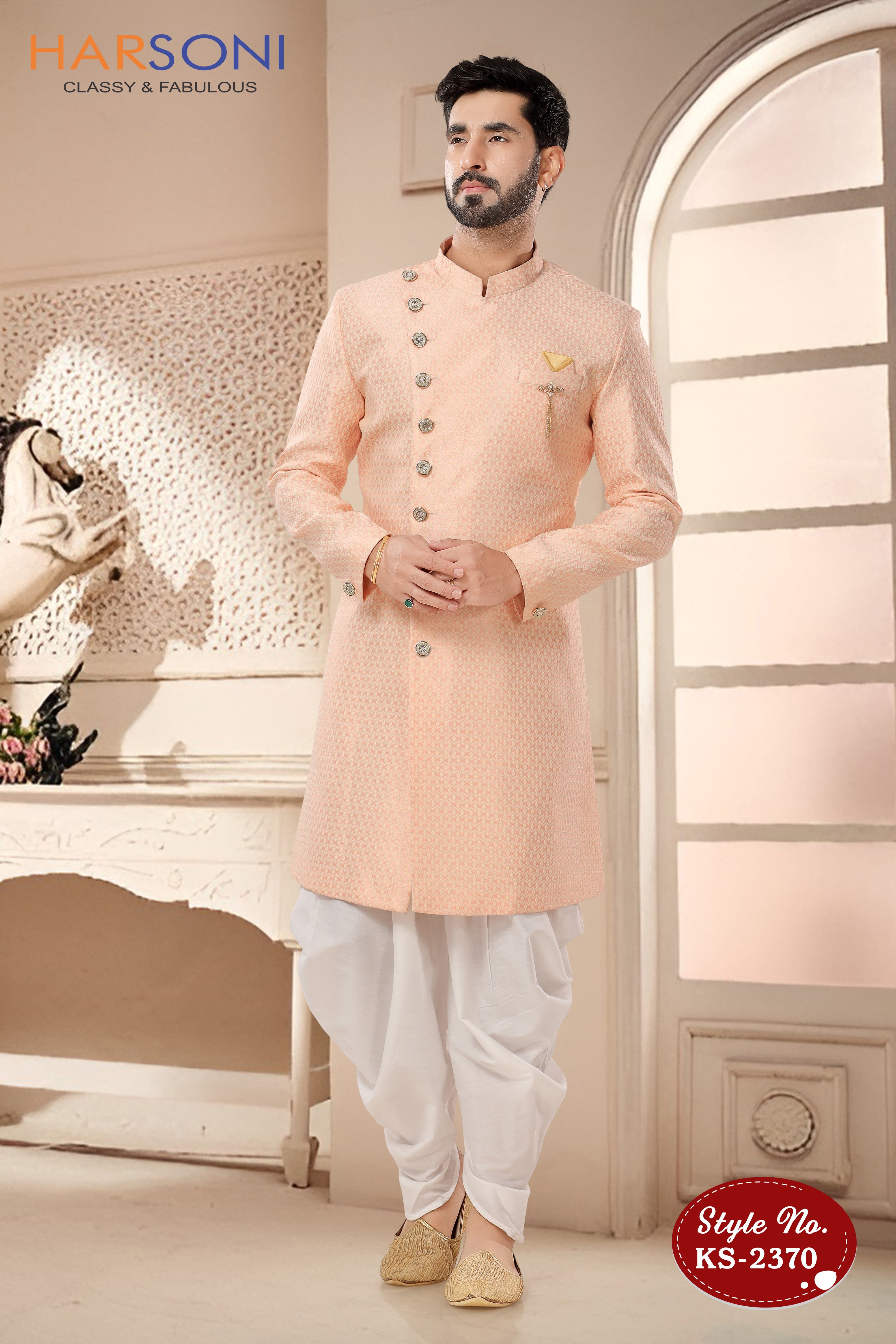 PINK TONE INDO-WESTERN SET WITH SELF-DESIGN