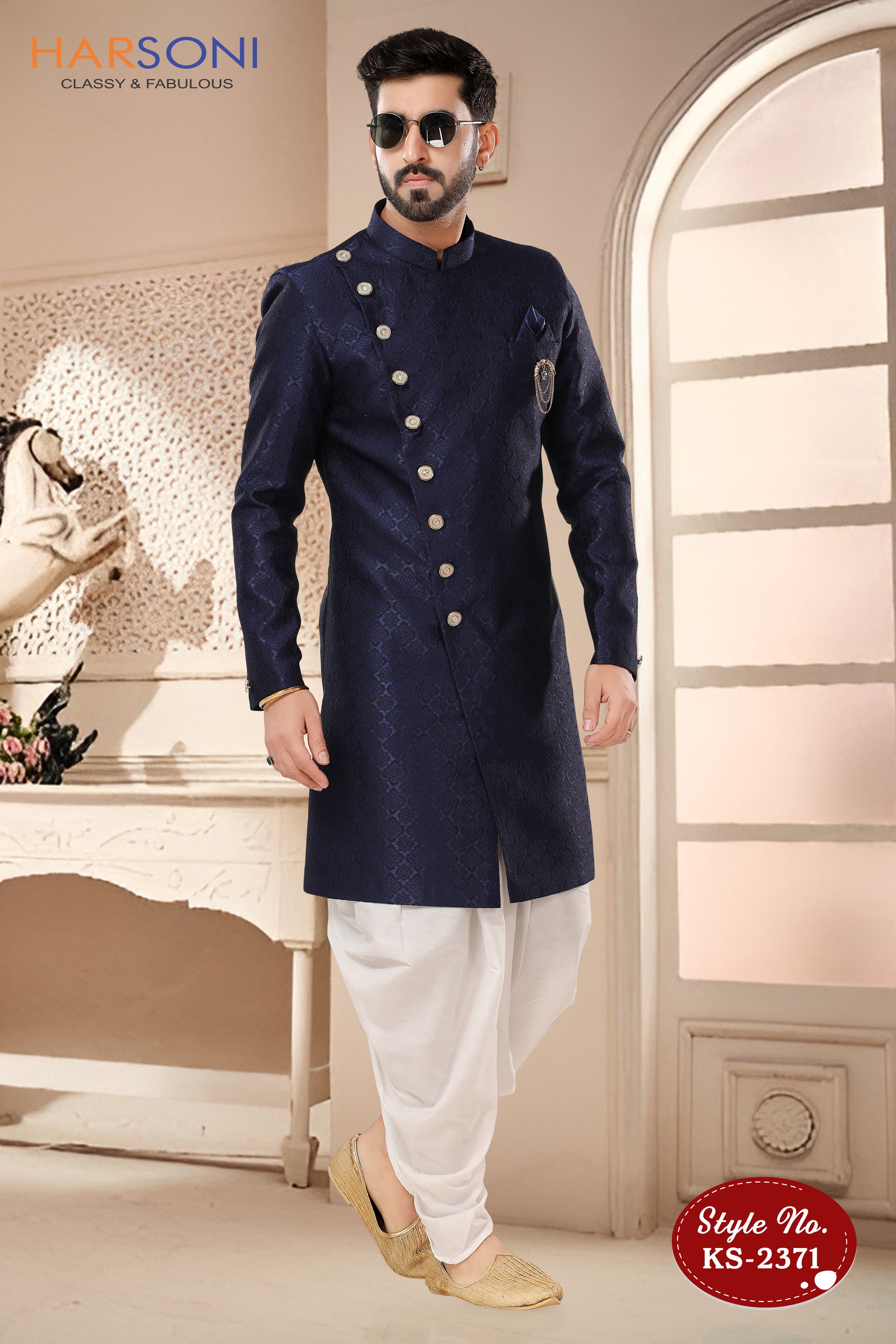 RICH BLUE INDO-WESTERN SET IN UNIQUE STYLE