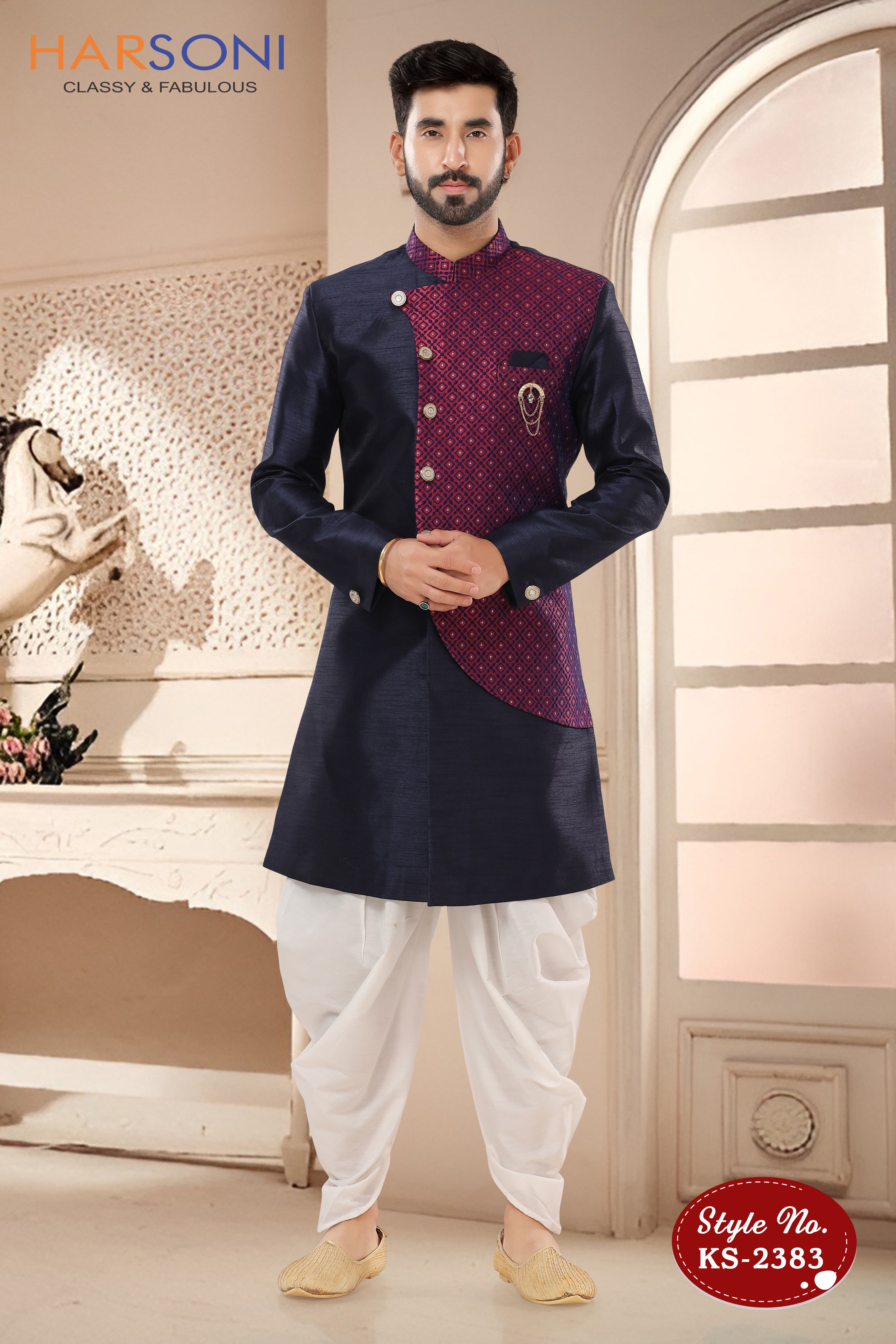 BLUE TONE SILK INDO-WESTERN SET IN UNIQUE PATTERN