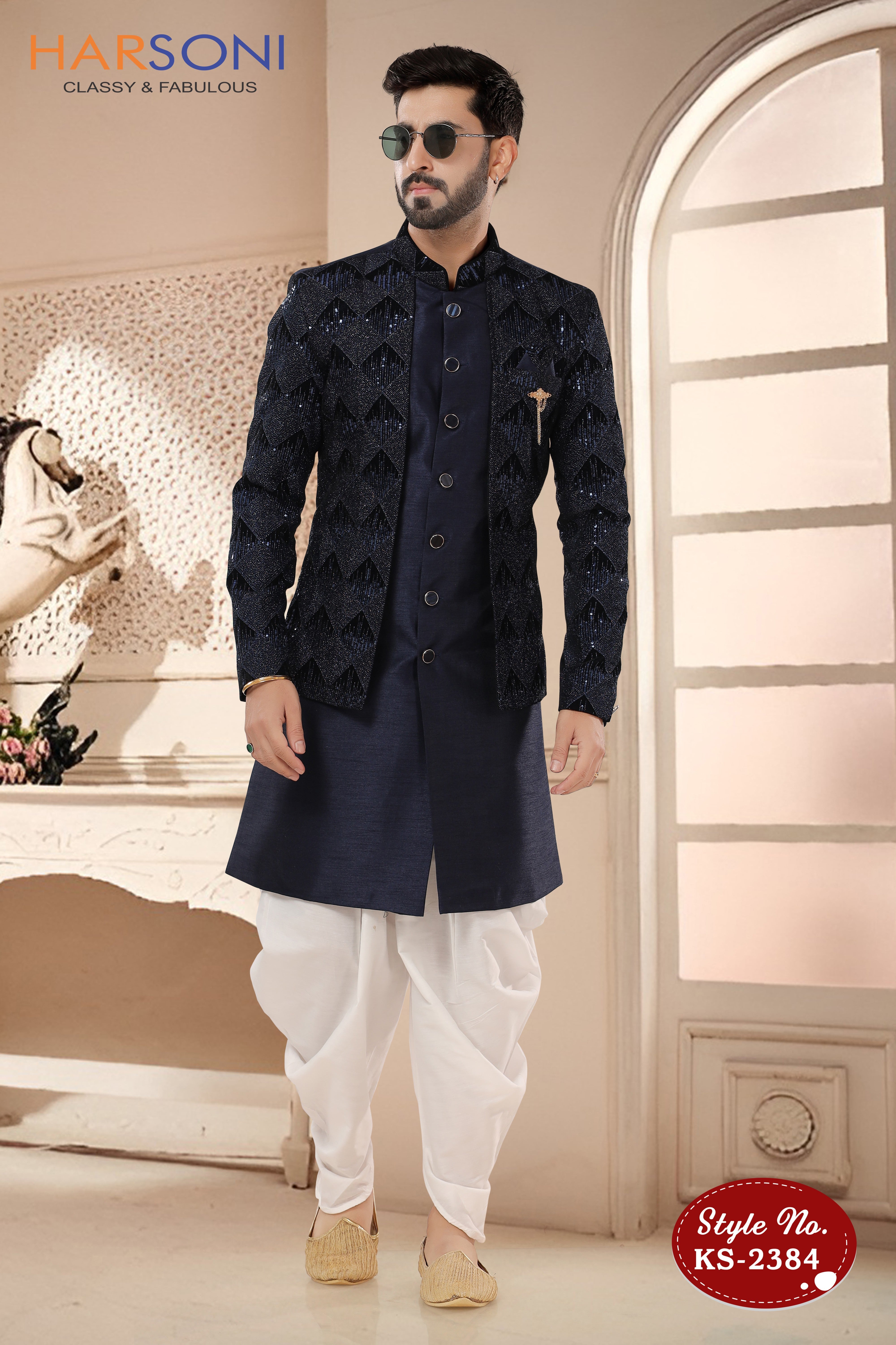 SILK INDO-WESTERN SET WITH UNQIUE STYLE IN BLUE HUE