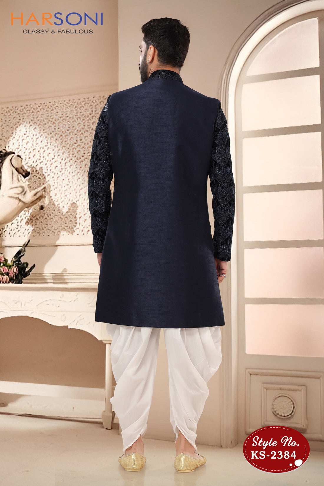 SILK INDO-WESTERN SET WITH UNQIUE STYLE IN BLUE HUE