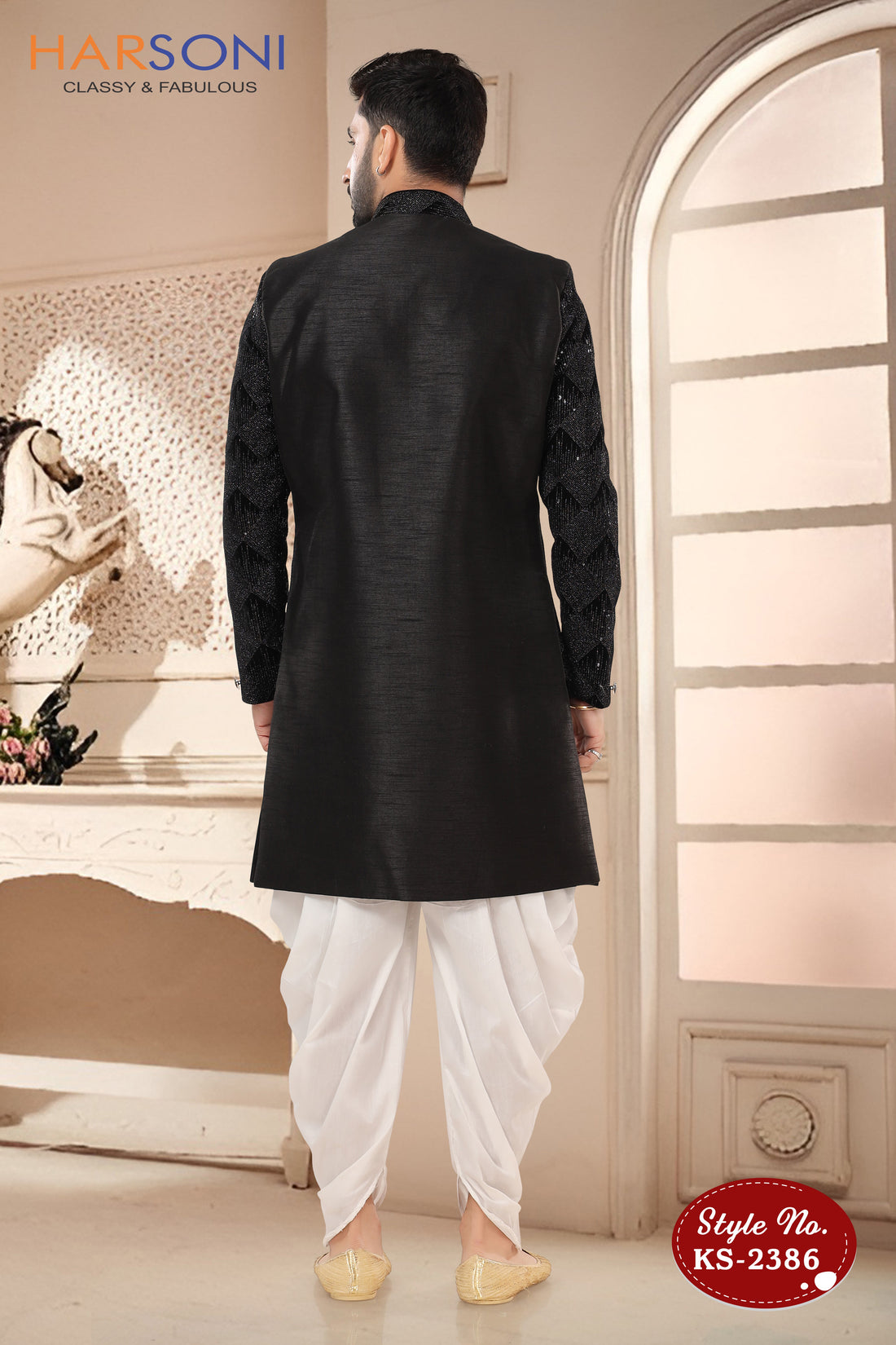SILK BLACK INDO-WESTERN SET WITH ATTACHED JACKET