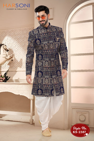 VELVET INDO-WESTERN SET WITH THREAD EMBROIDERY ALL-OVER