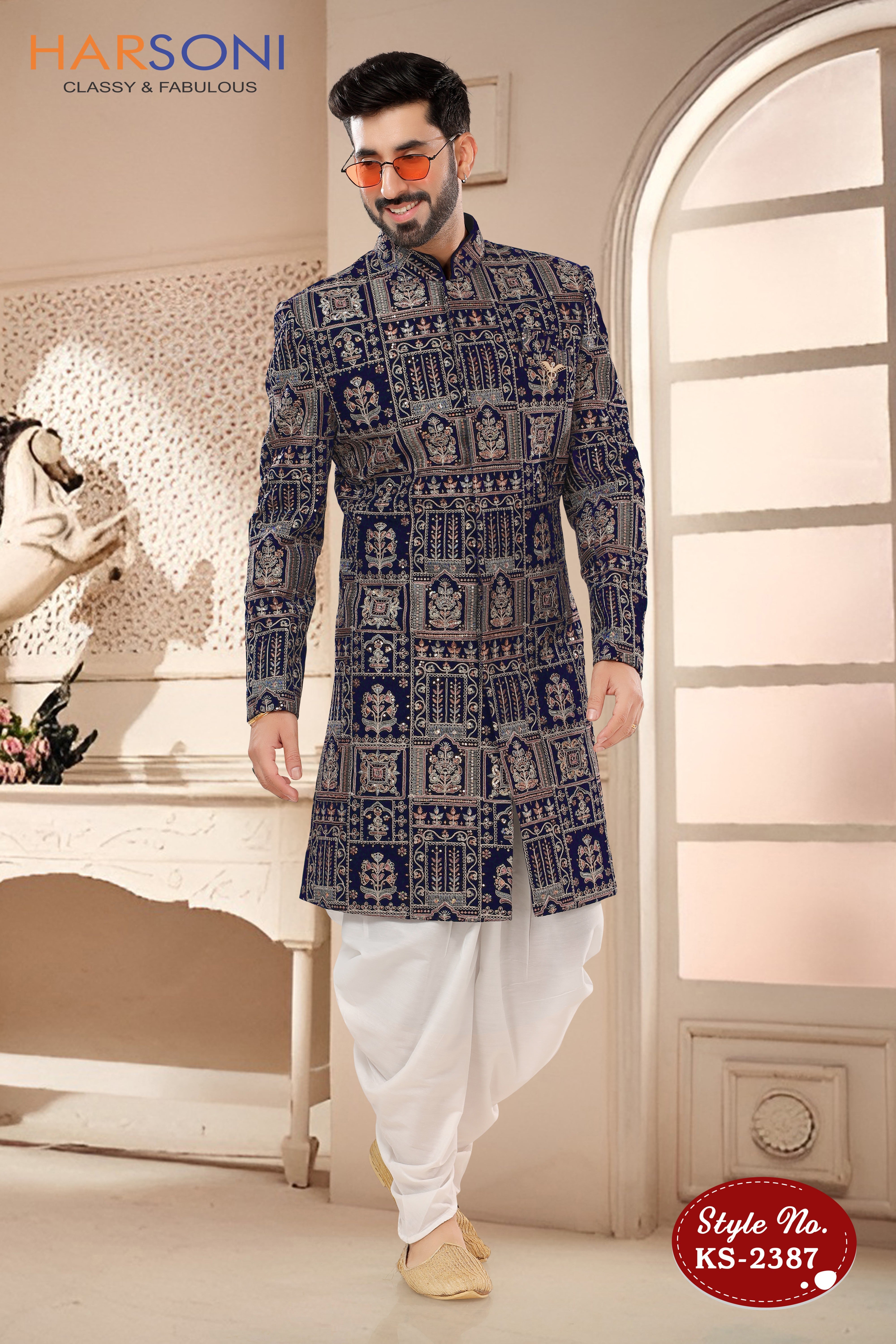 VELVET INDO-WESTERN SET WITH THREAD EMBROIDERY ALL-OVER