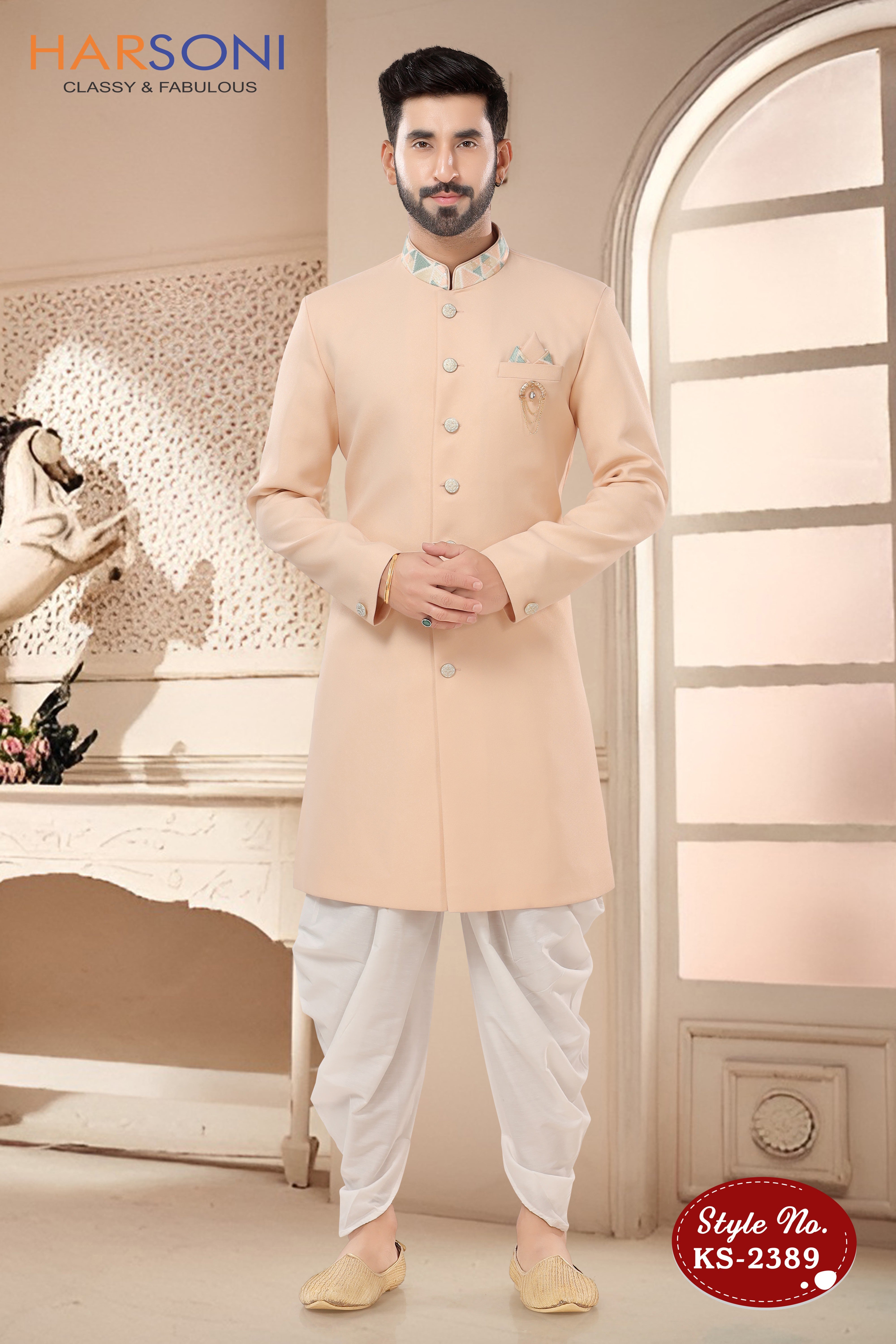 PEACH INDO-WESTERN SET IN UNIQUE STYLE