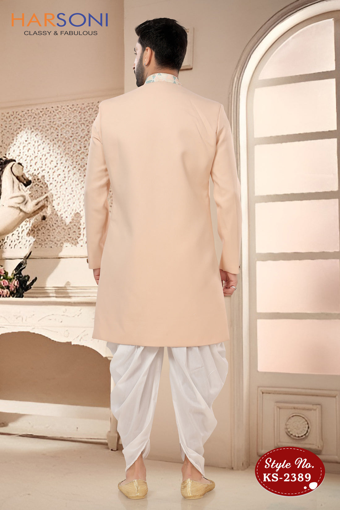 PEACH INDO-WESTERN SET IN UNIQUE STYLE