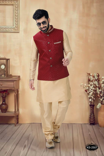 SILK RED HUE JACKET SET PERFECT FOR EVERY FESTIVITY