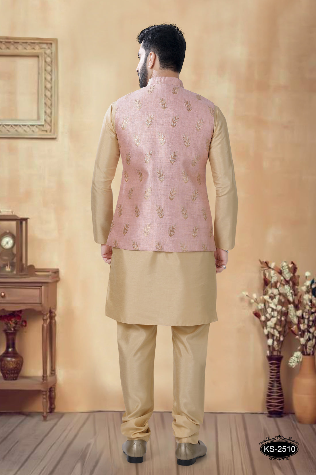 JACKET SET WITH SELF-FLORAL DESIGN IN PINK HUE PERFECT FOR EVERY FESTIVITY