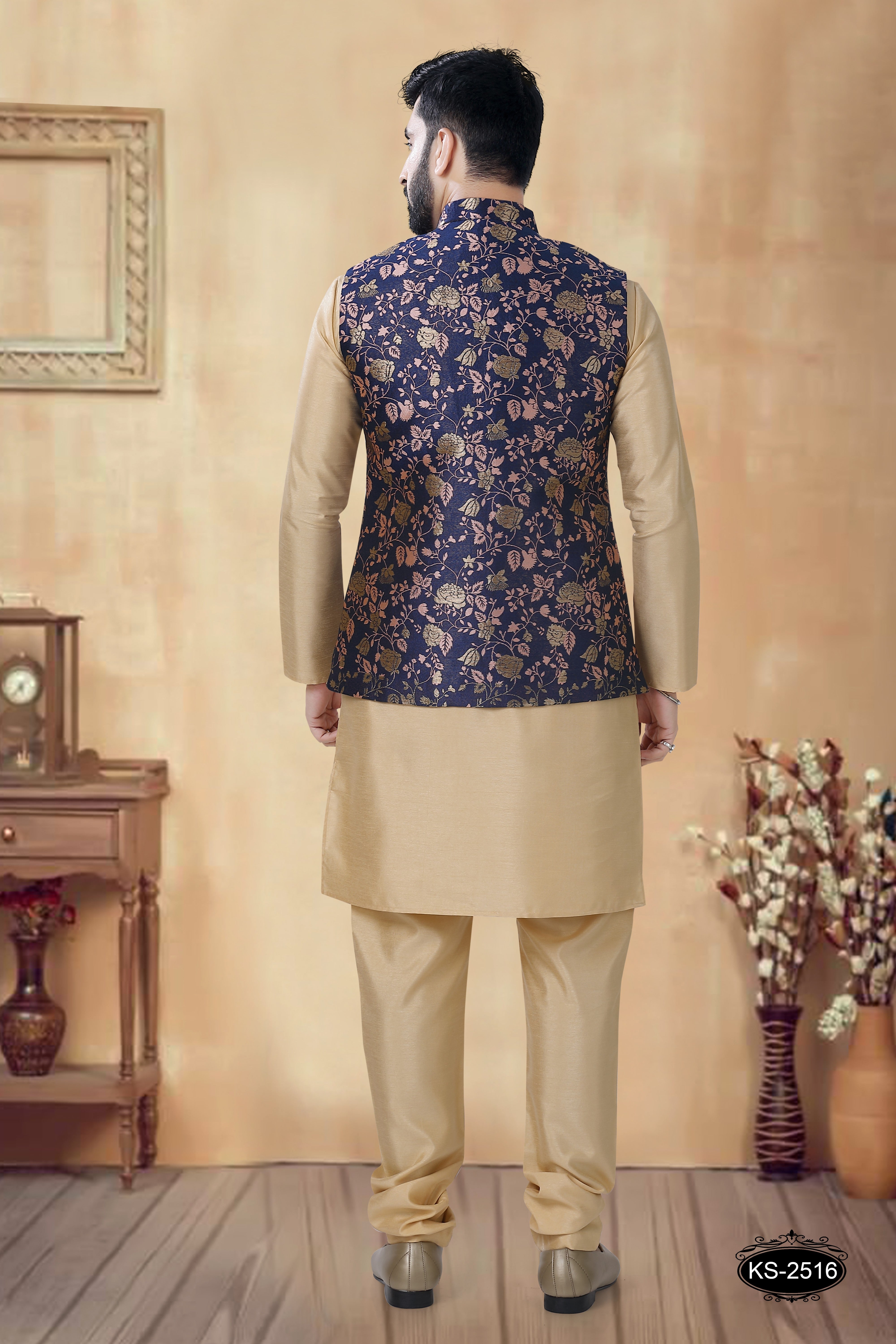 BLUE-BASE FLORAL SELF-DESIGN JACKET FOR EVERY OCCASIONS