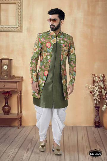 GREEN HUE UNIQUE PATTERN INDO-WESTERN SET FOR EVERY FESTIVITY
