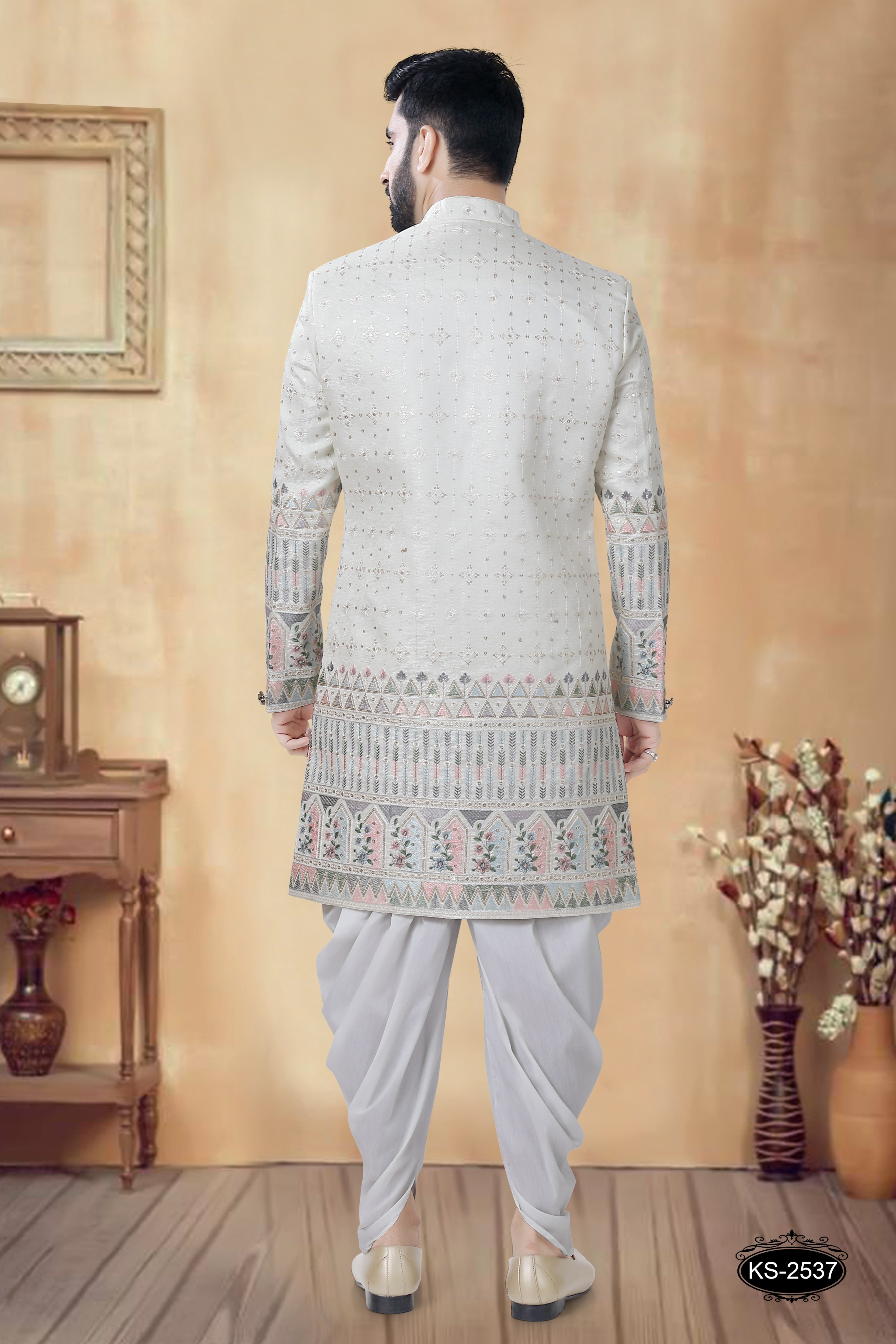 WHITE ( MULTI-TONE ) HEAVY PANEL INDO-WESTERN SET FOR EVERY FESTIVITY