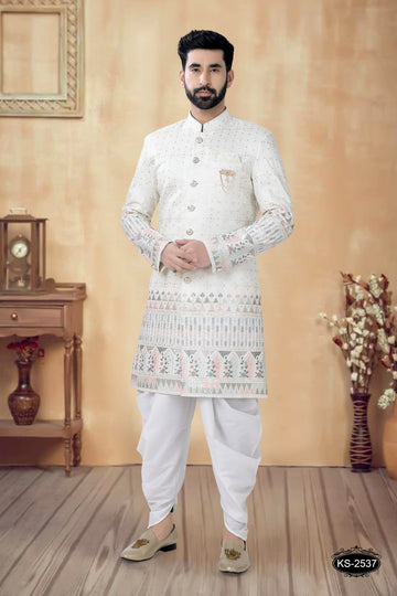 WHITE ( MULTI-TONE ) HEAVY PANEL INDO-WESTERN SET FOR EVERY FESTIVITY