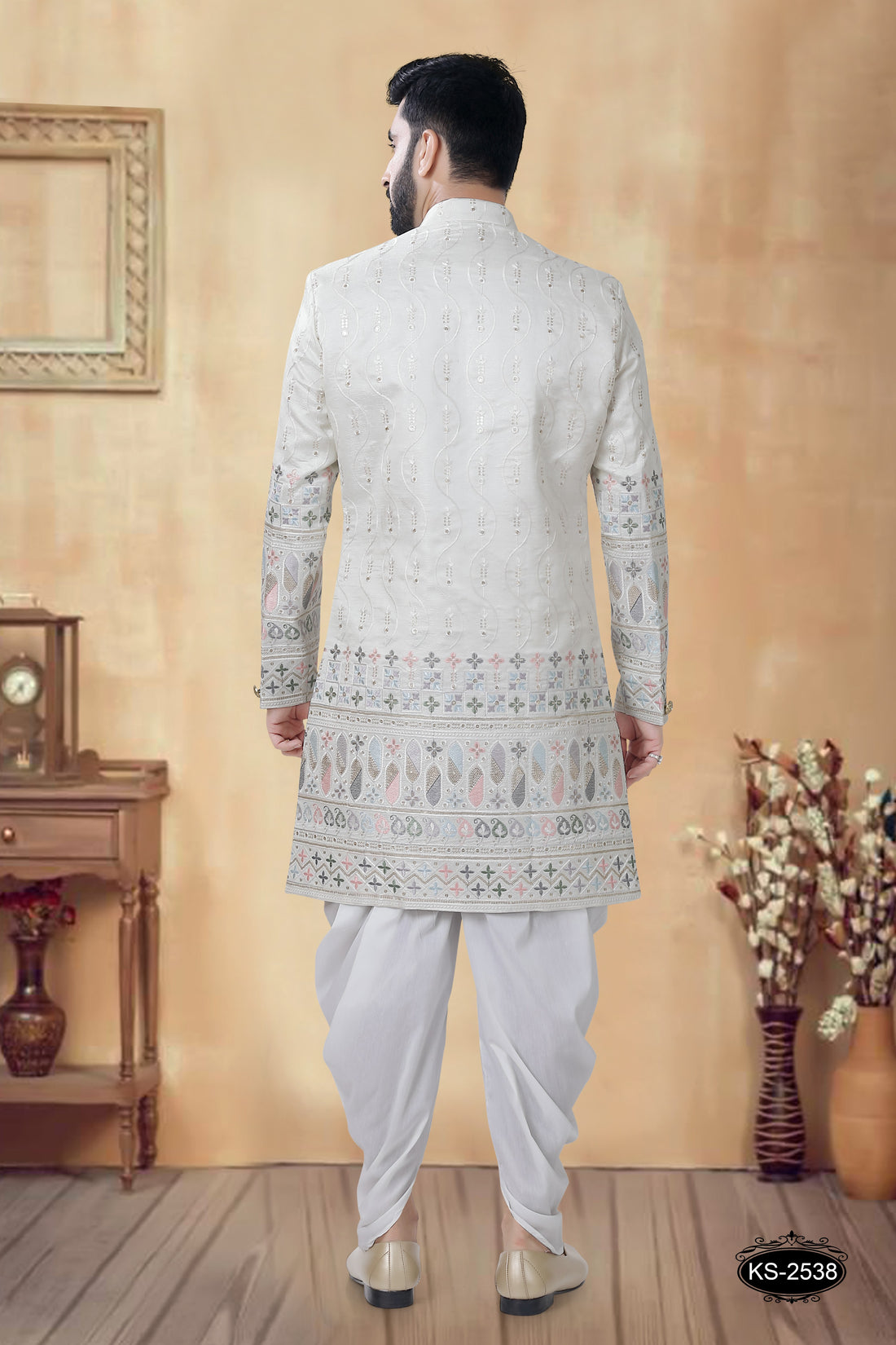 WHITE ( MULTI-TONE ) HEAVY PANEL INDO-WESTERN SET FOR EVERY FESTIVITY